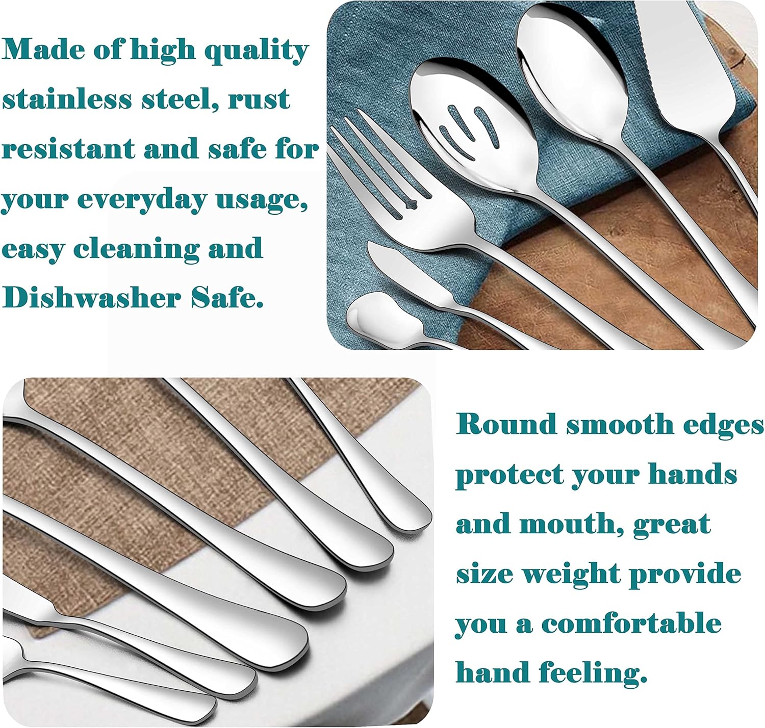 Homikit 6 utensilios de servir, juego de azafata de acero inoxidable, cubiertos de metal con cucharas de servir, tenedor, servidor de pastel,