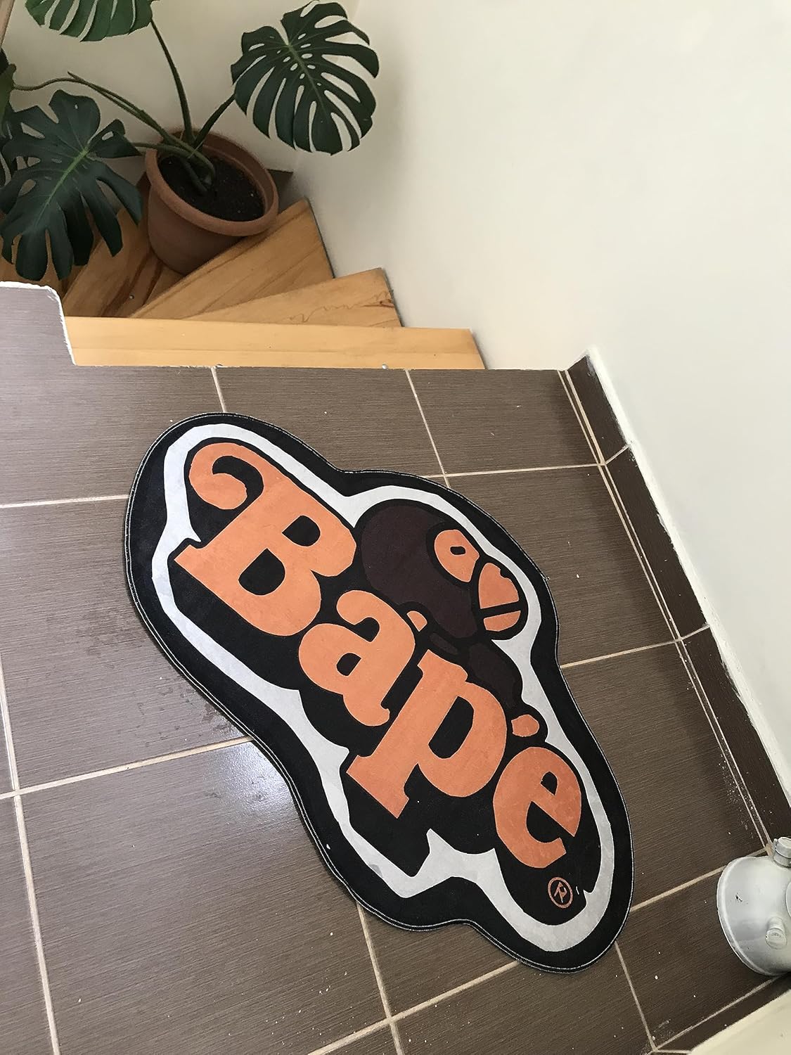 Alfombra de decoración naranja, Escritura BAPE, 35 pulgadas de ancho x 23 pulgadas de largo (23.6 x 35.4 in) 2 x 3 pies, alfombra moderna de