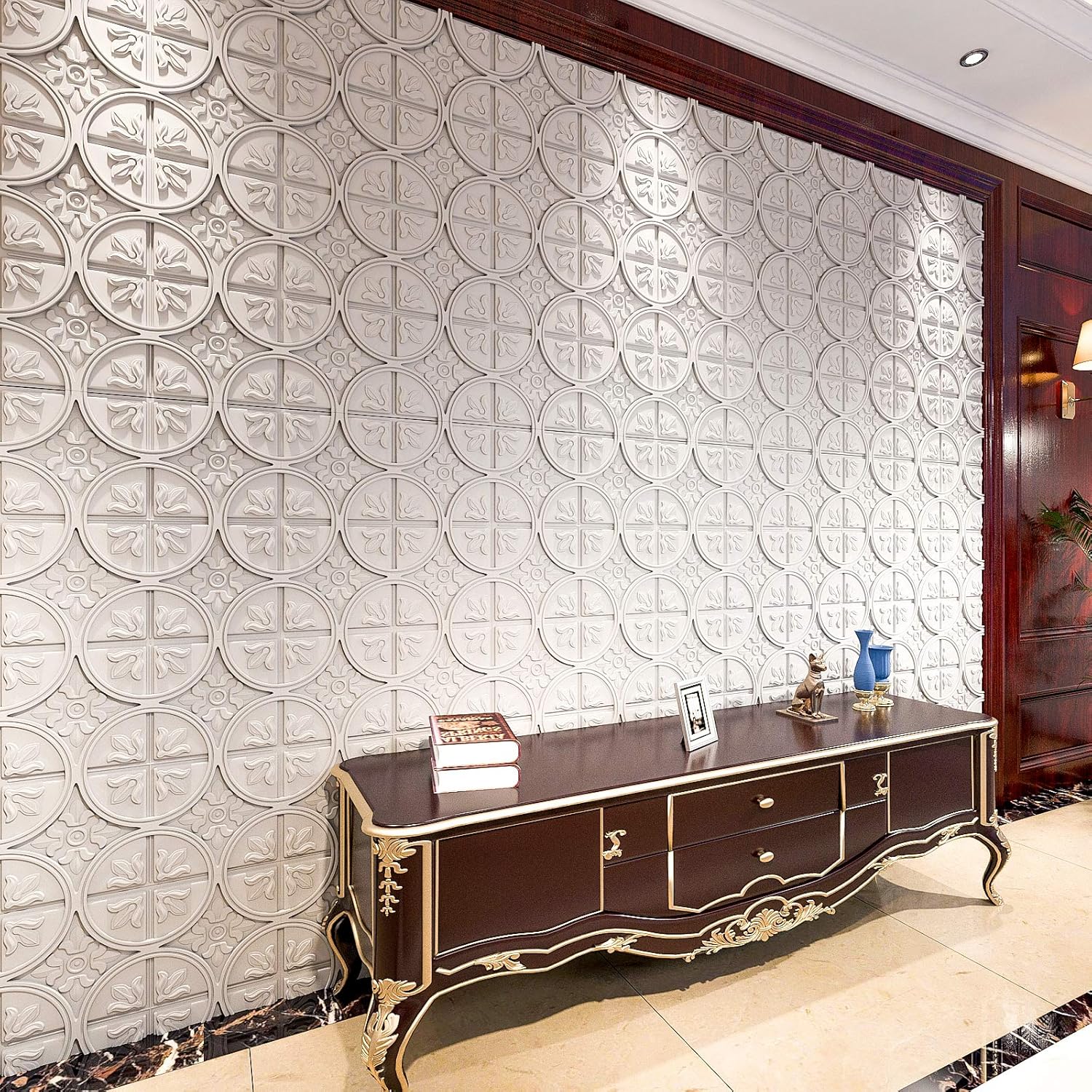 Art3d Azulejos de techo de caída 2×2, panel de techo con pegamento, estilo clásico de lujo en blanco
