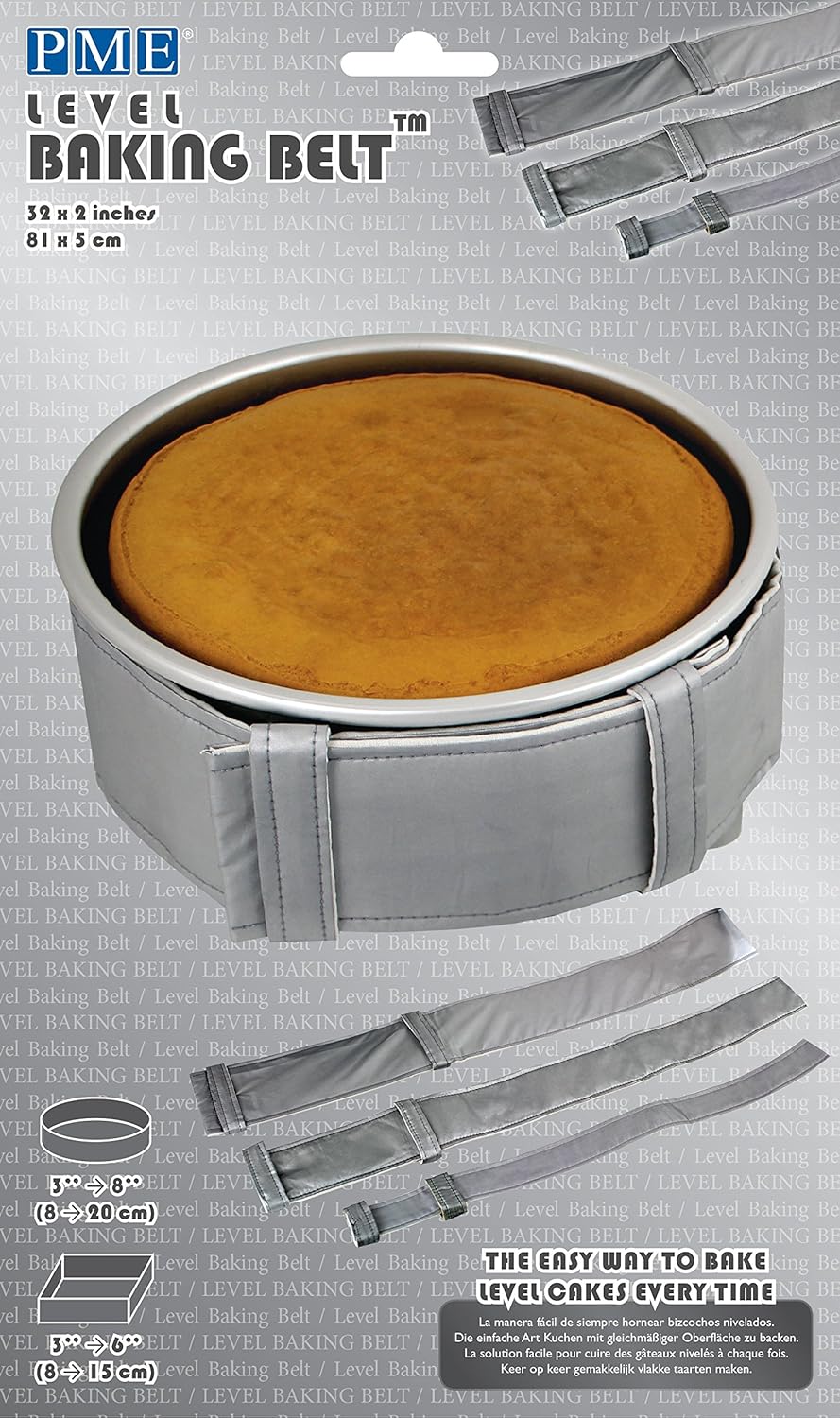 PME Level – Cinturón para hornear para sartenes redondas y cuadradas, 42 x 4 pulgadas, gris
