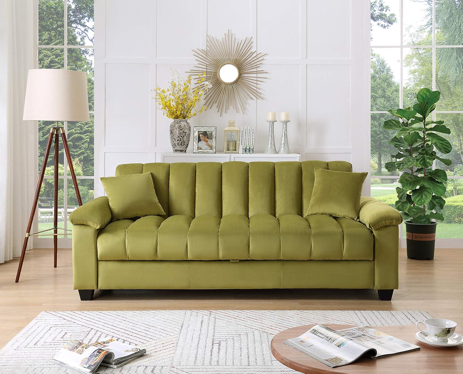 Sofá cama convertible de terciopelo de 82.7 pulgadas con almacenamiento para sala de estar y dormitorio, color verde