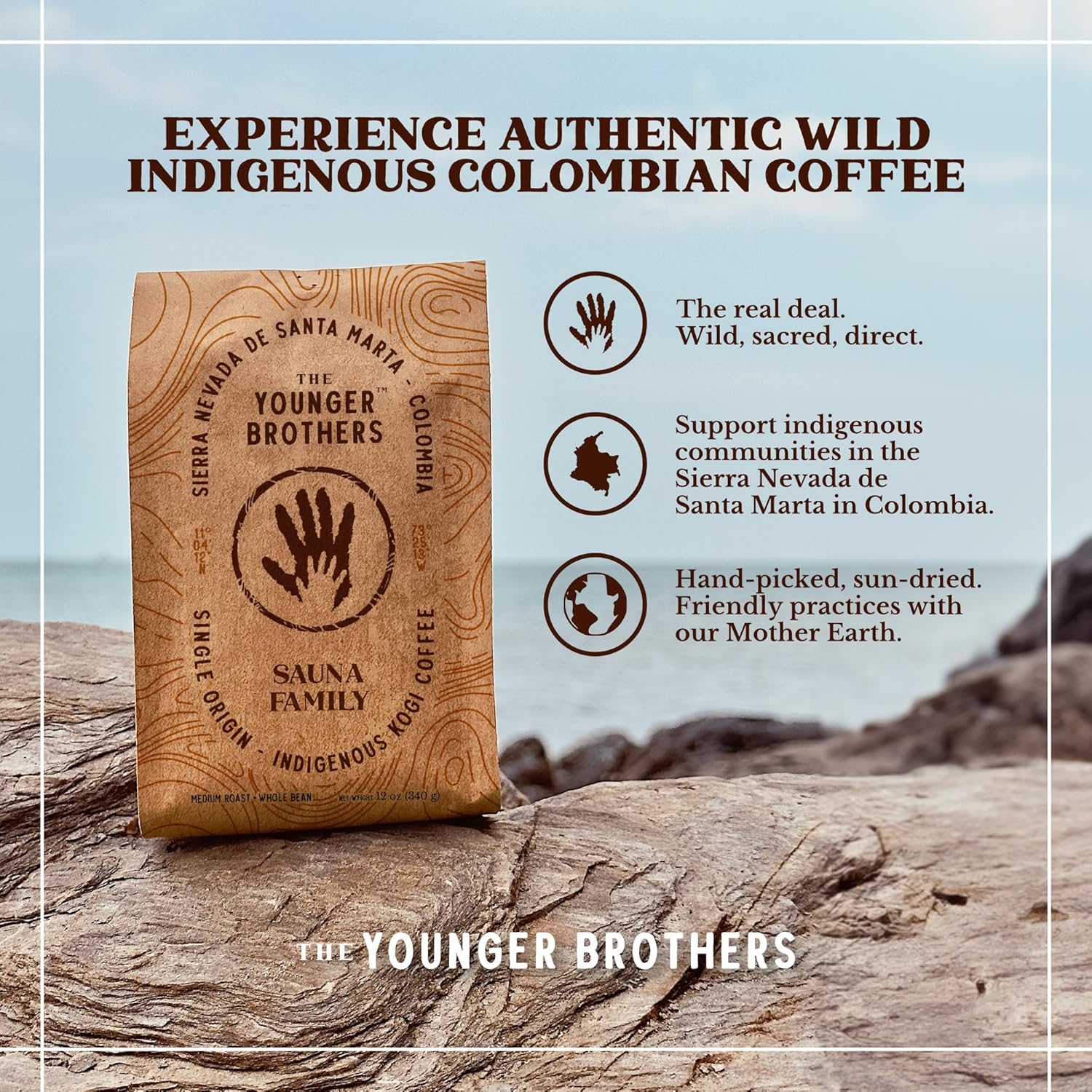 The Younger Brothers Café colombiano salvaje – café integral orgánico indígena de Sierra Nevada de Santa Marta, Colombia – bolsa de 12 onzas (Kogi