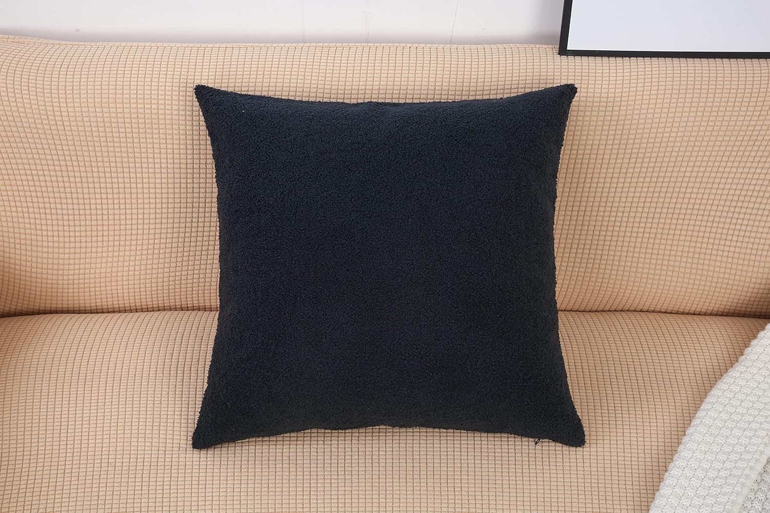 TangDepot Paquete de 2 fundas de almohada de lujo de imitación de piel de oveja sintética, fundas de almohada cuadradas, fundas de almohada