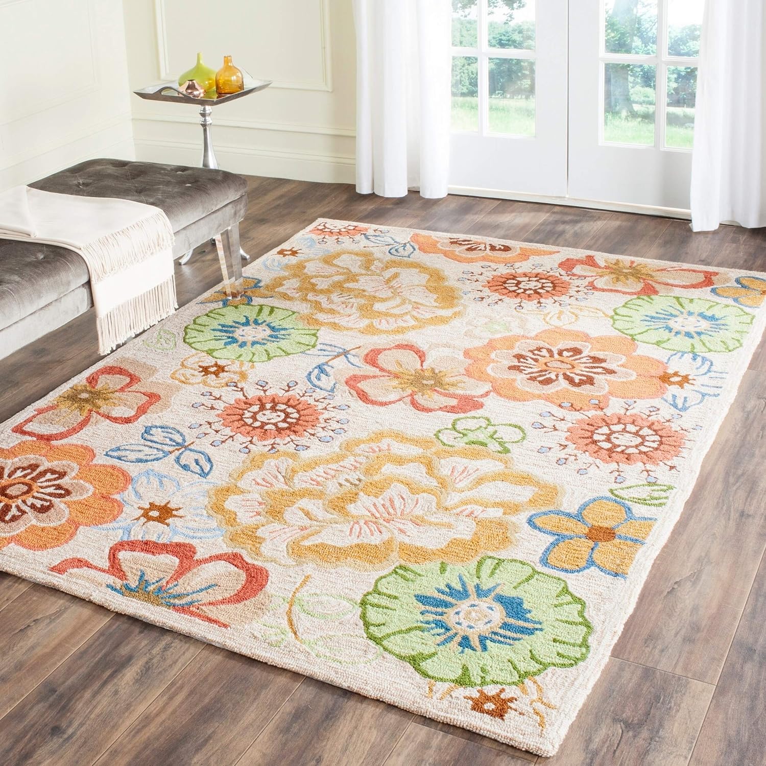 SAFAVIEH Four Seasons Collection FRS467E – Alfombra floral con gancho a mano, 4 x 6 pies, color beige y rojo