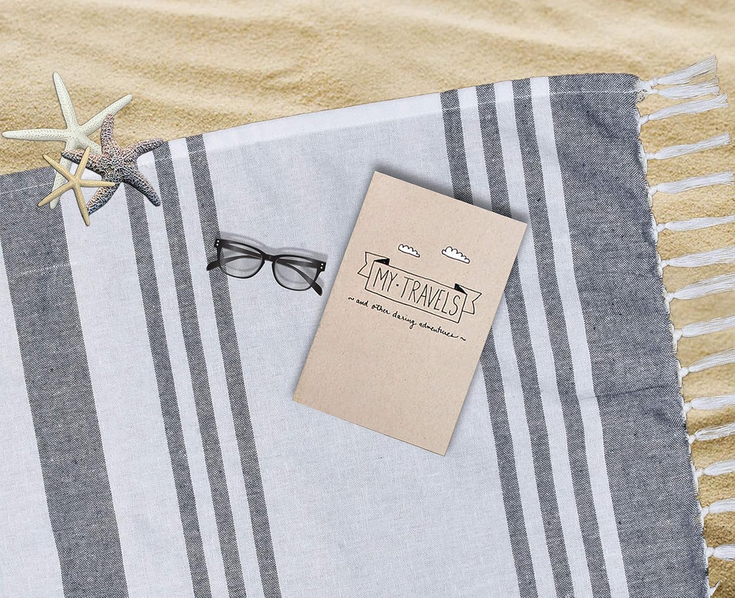 GLAMBURG Toallas turcas 100% algodón Peshtemal Fouta  Toalla de playa fina para viajes, camping, baño, sauna, playa, gimnasio, piscina, suave y