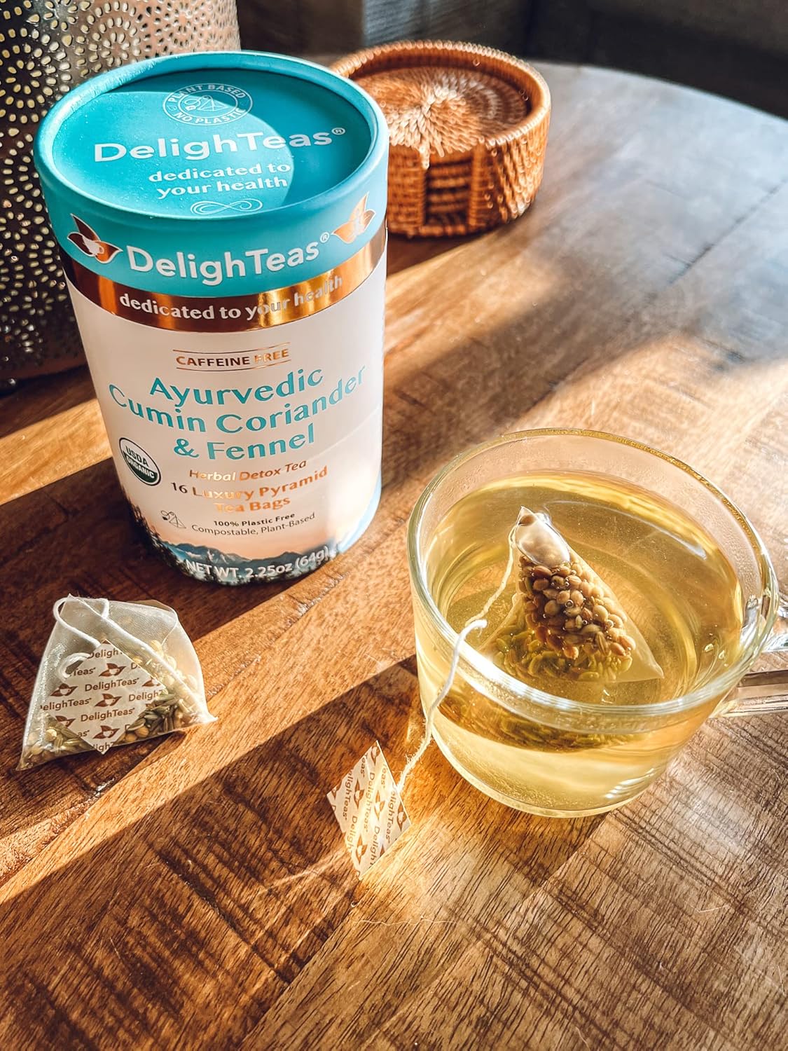 DelighTeas Té orgánico CCF Digest & Detox  Bolsas de té piramidales ecológicas y compostables  Comino ayurvédico, cilantro, té de hinojo  USDA