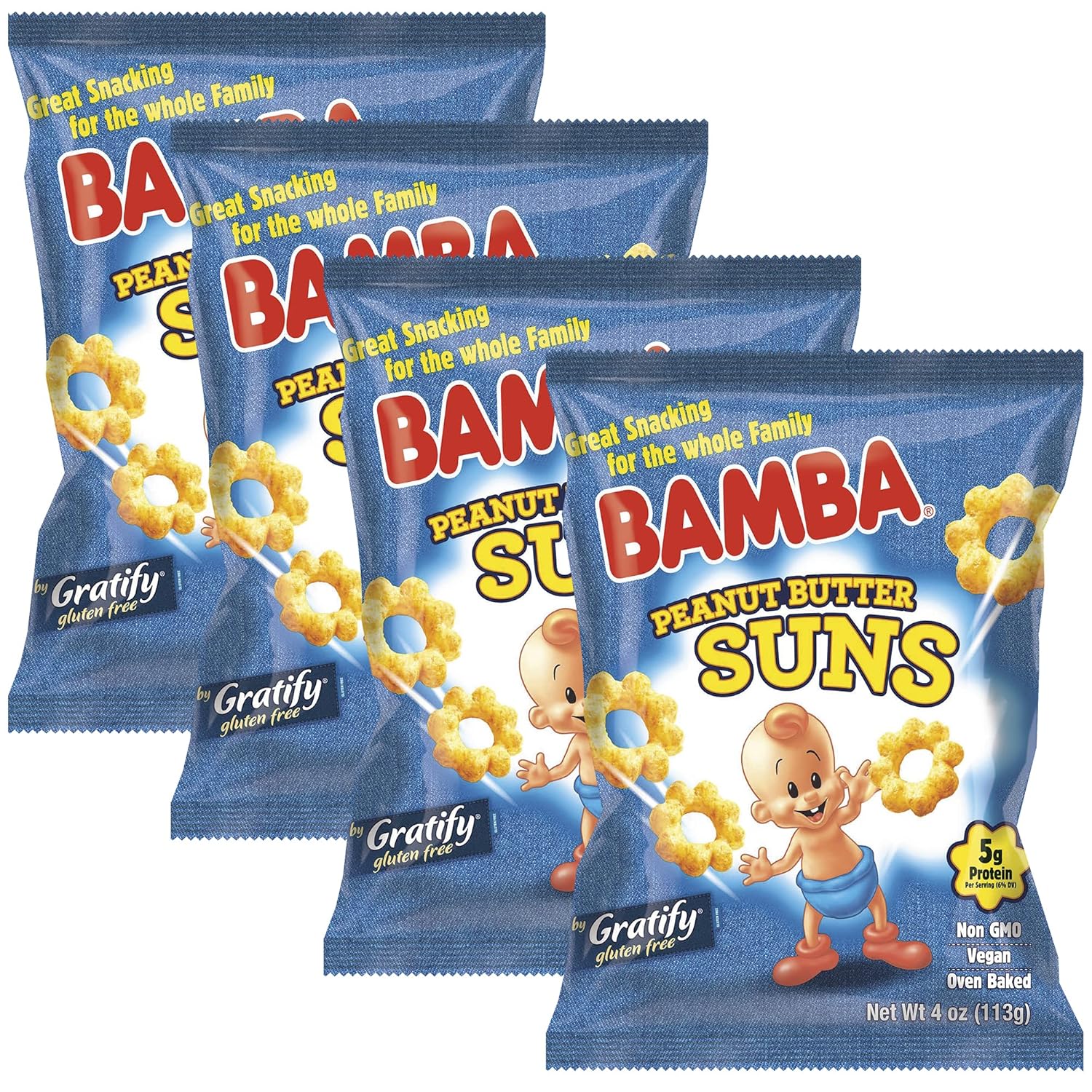Osem Bamba Peanut Butter Suns Snacks para toda la familia  Bocadillos naturales de mantequilla de maní de maíz (paquete de 4  bolsas de 4 onzas)