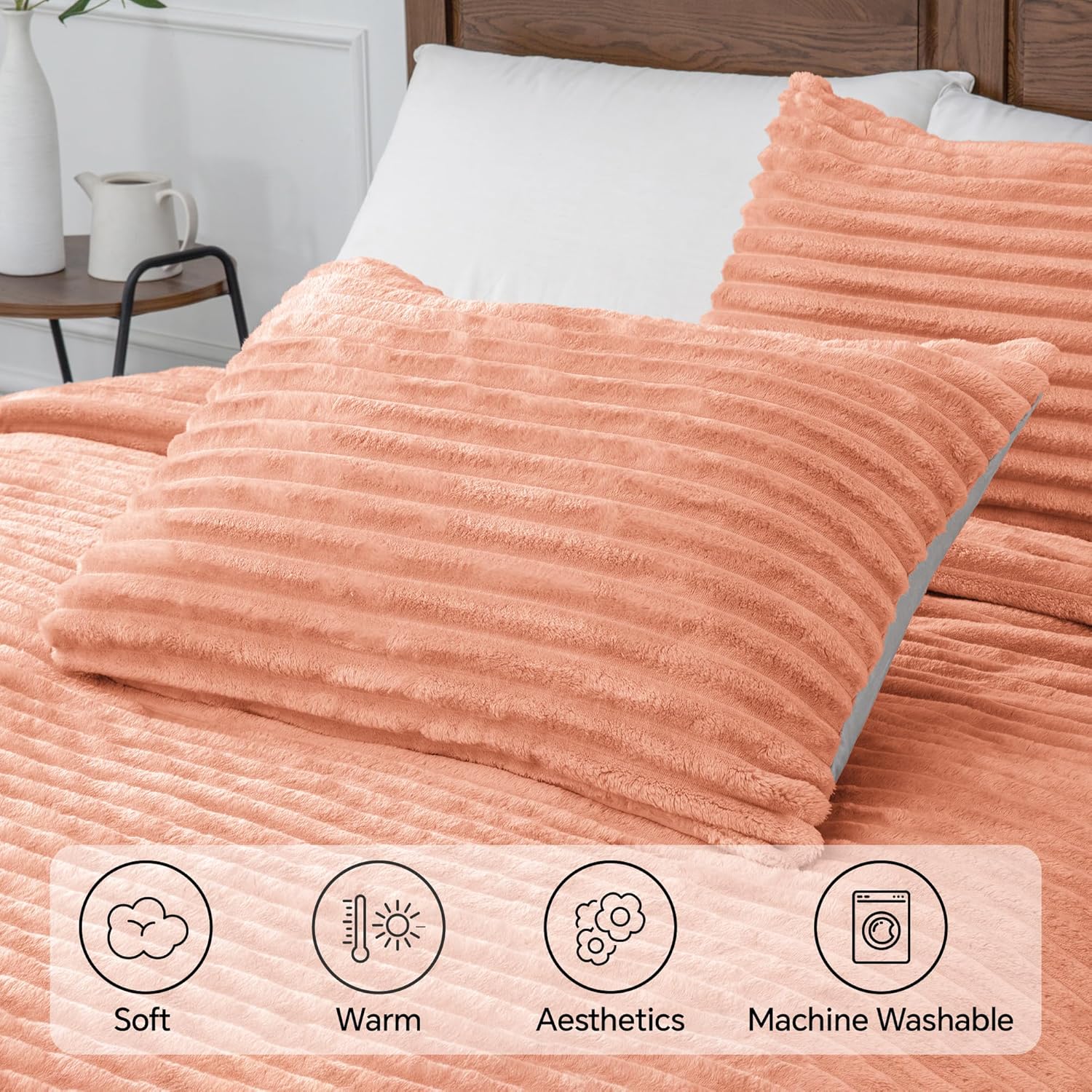 BEDELITE Juego de edredón de forro polar tamaño Queen, ropa de cama coral mullida, súper suave y cálida, juego de cama pesado de lujo para invierno