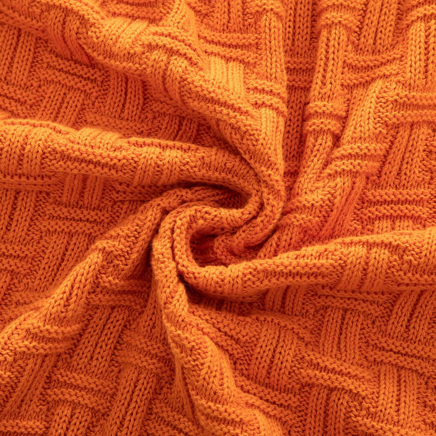 Manta de punto trenzado de algodón naranja, acogedora manta de punto cálido para sofá, 60 x 80 pulgadas