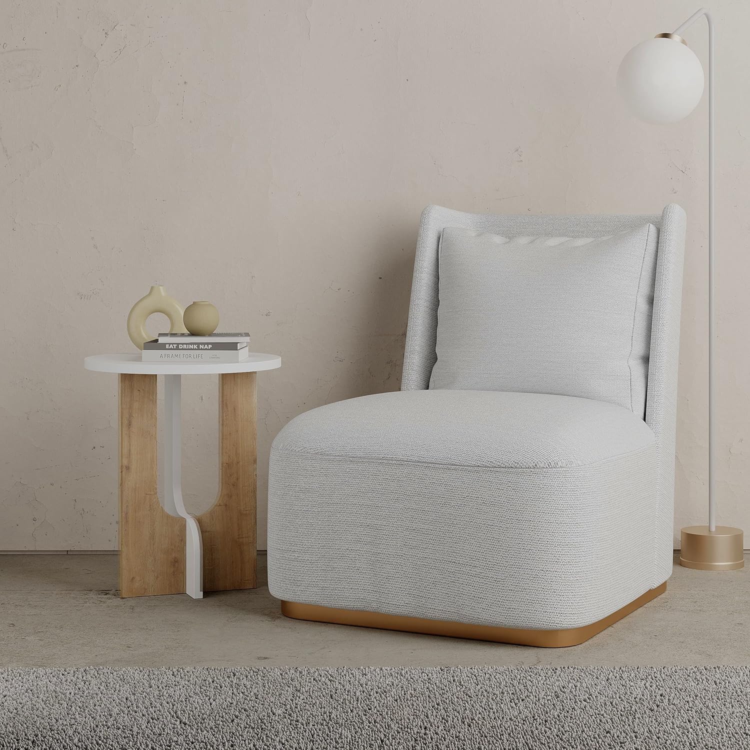 JV Home Luna – Mesa auxiliar redonda estrecha y moderna con almacenamiento, mesa auxiliar decorativa estrecha de Nuit  Mesita de noche pequeña para