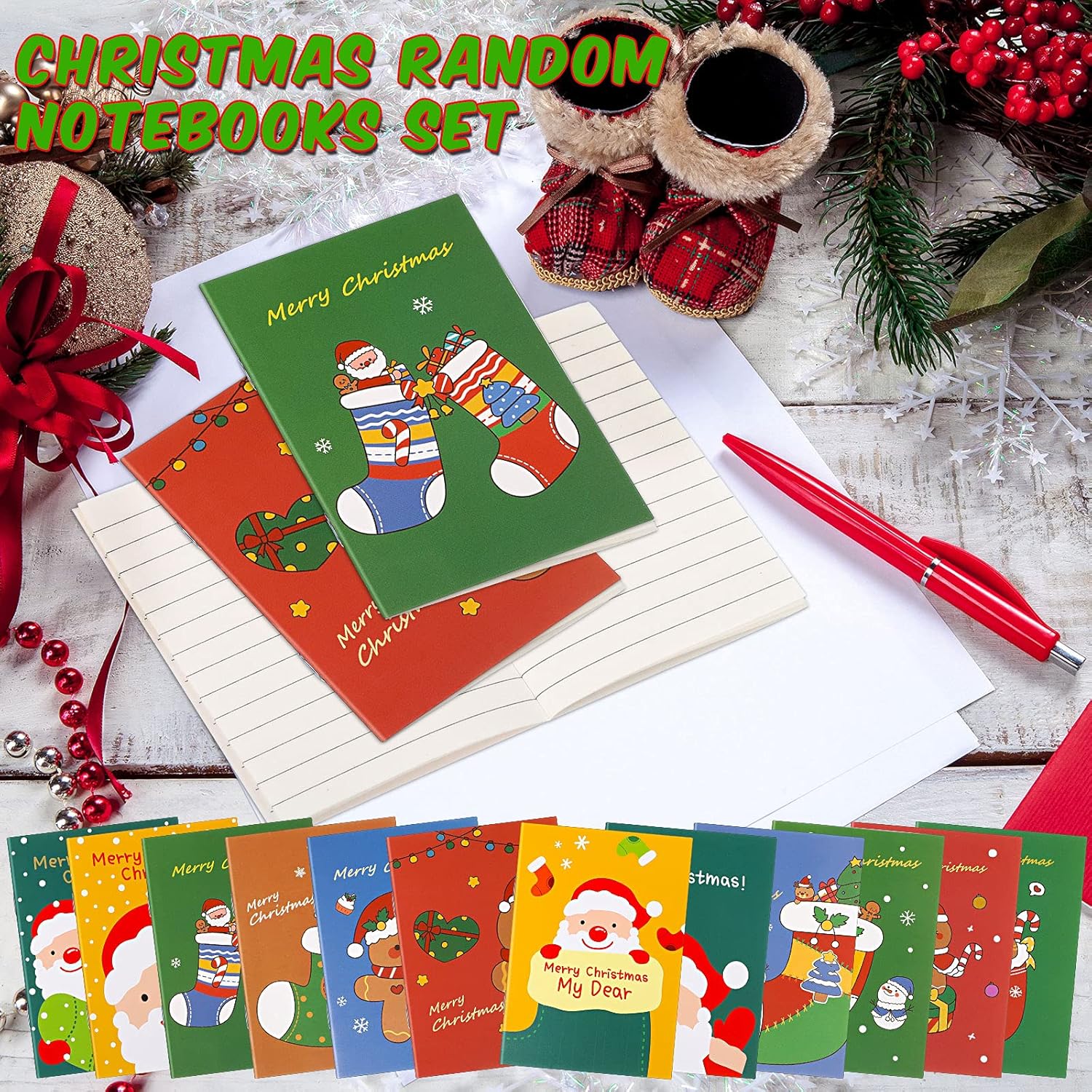 Zonon Mini cuaderno de Navidad, mini bloc de notas de Navidad, cuaderno de bolsillo con temática de Navidad, muñeco de nieve, Papá Noel, cuaderno