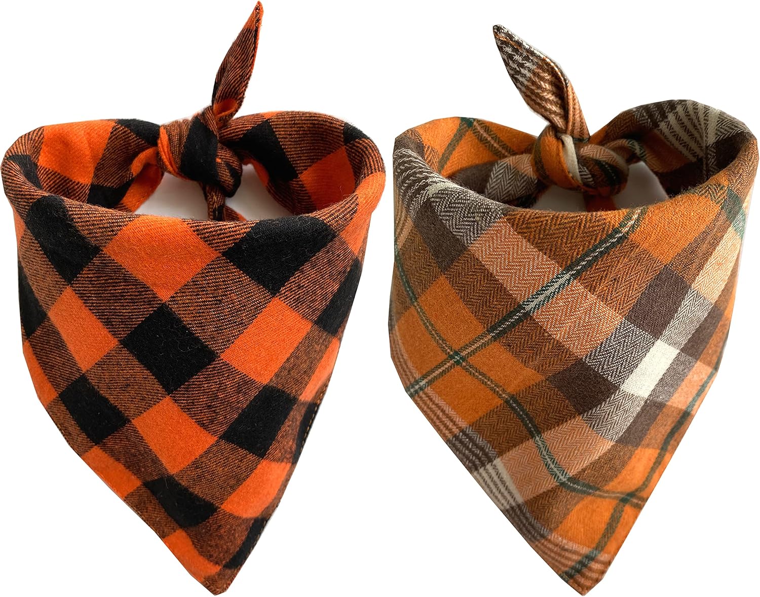 Realeaf Bandanas de otoño para perros de Acción de Gracias, paquete de 2, bufanda naranja a cuadros para mascotas para niños y niñas, tela duradera