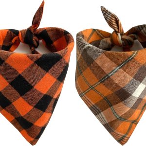 Realeaf Bandanas de otoño para perros de Acción de Gracias, paquete de 2, bufanda naranja a cuadros para mascotas para niños y niñas, tela duradera Realeaf Bandanas de otoño para perros de Acción de Gracias, paquete de 2, bufanda naranja a cuadros para mascotas para niños y niñas, tela duradera