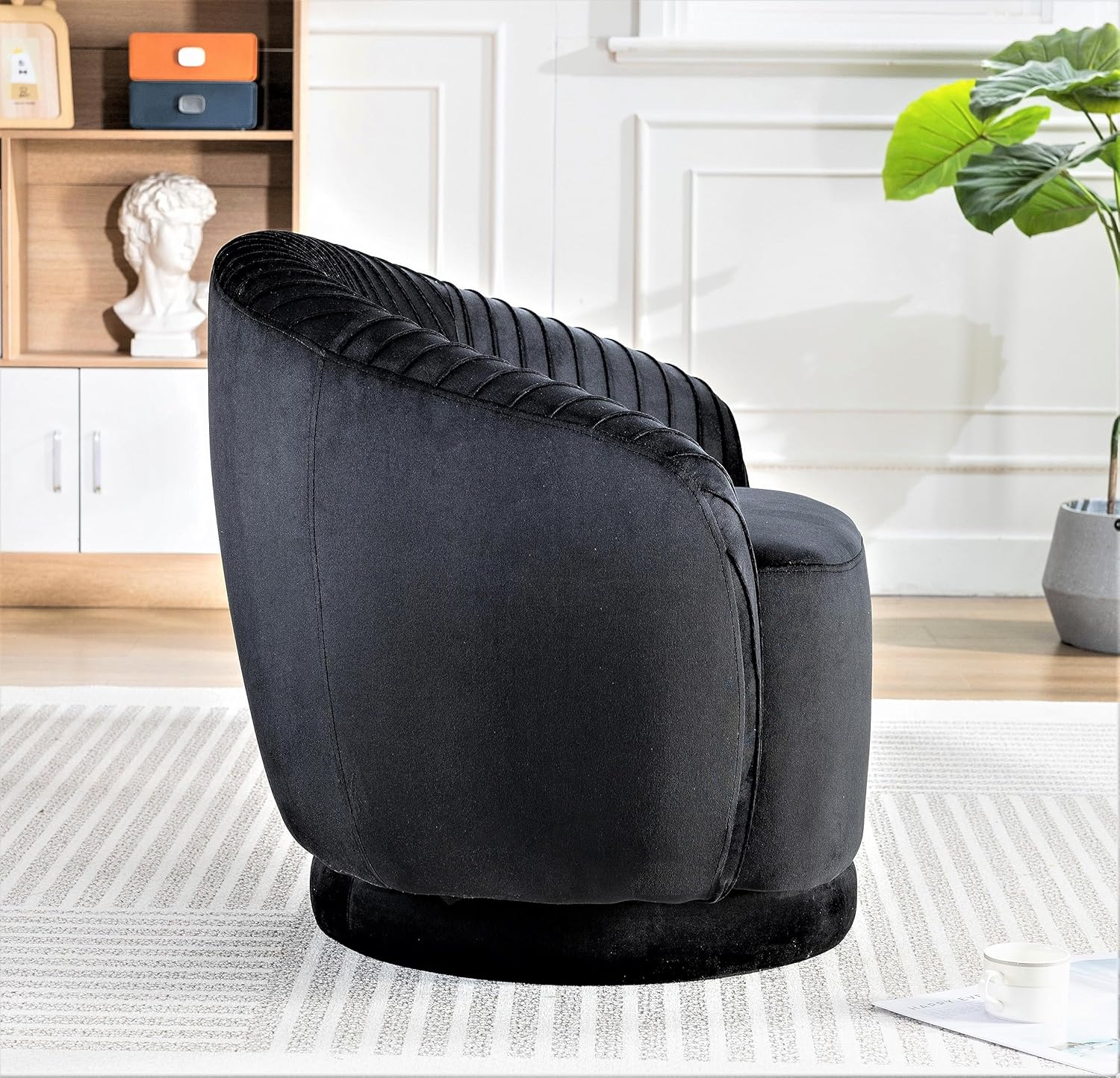 Modern Barrel – Silla giratoria con tapicería de terciopelo de felpa y rotación suave de 360, sofá de un asiento redondo para sala de estar,