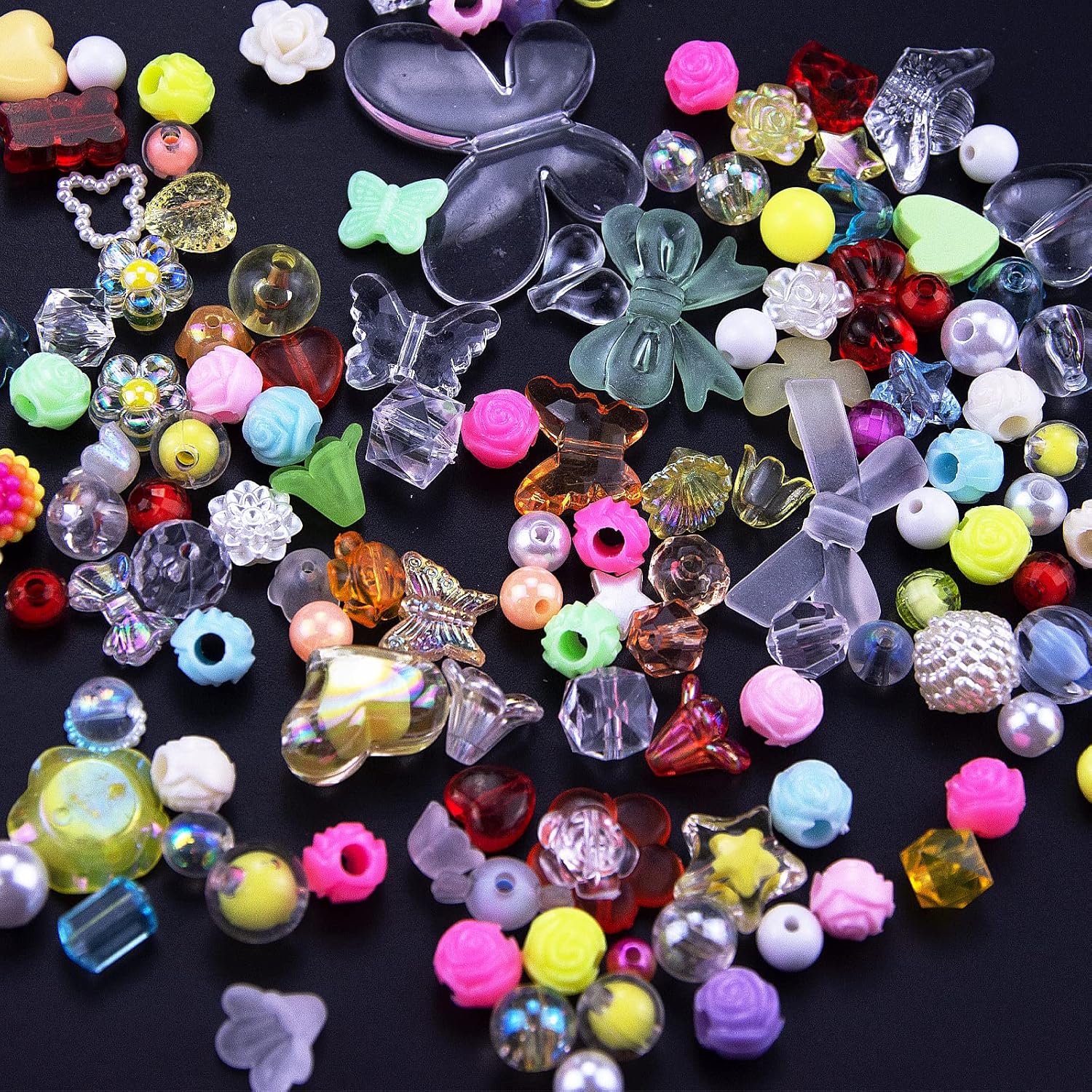 120 cuentas acrílicas surtidas de colores, flores, corazón, mariposa, caramelos, cuentas de caramelo, cuentas de plástico de color caramelo, lindas