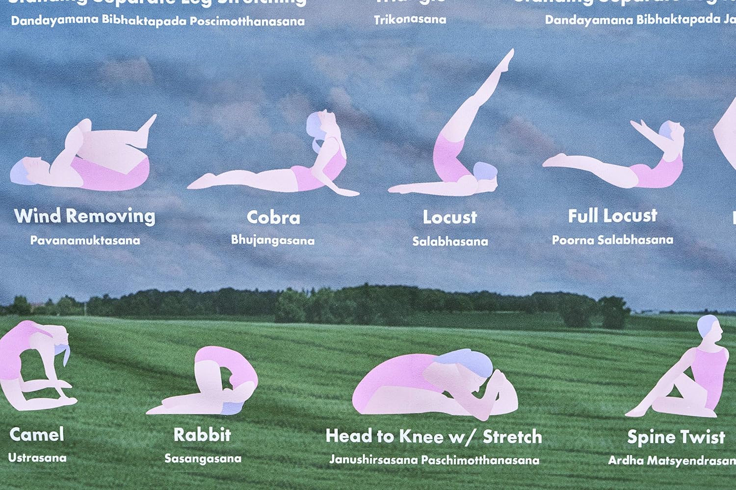 Póster grande de posturas de yoga Bikram  Tapiz para decoración de yoga caliente  Guía para principiantes para ejercicio efectivo de yoga, material