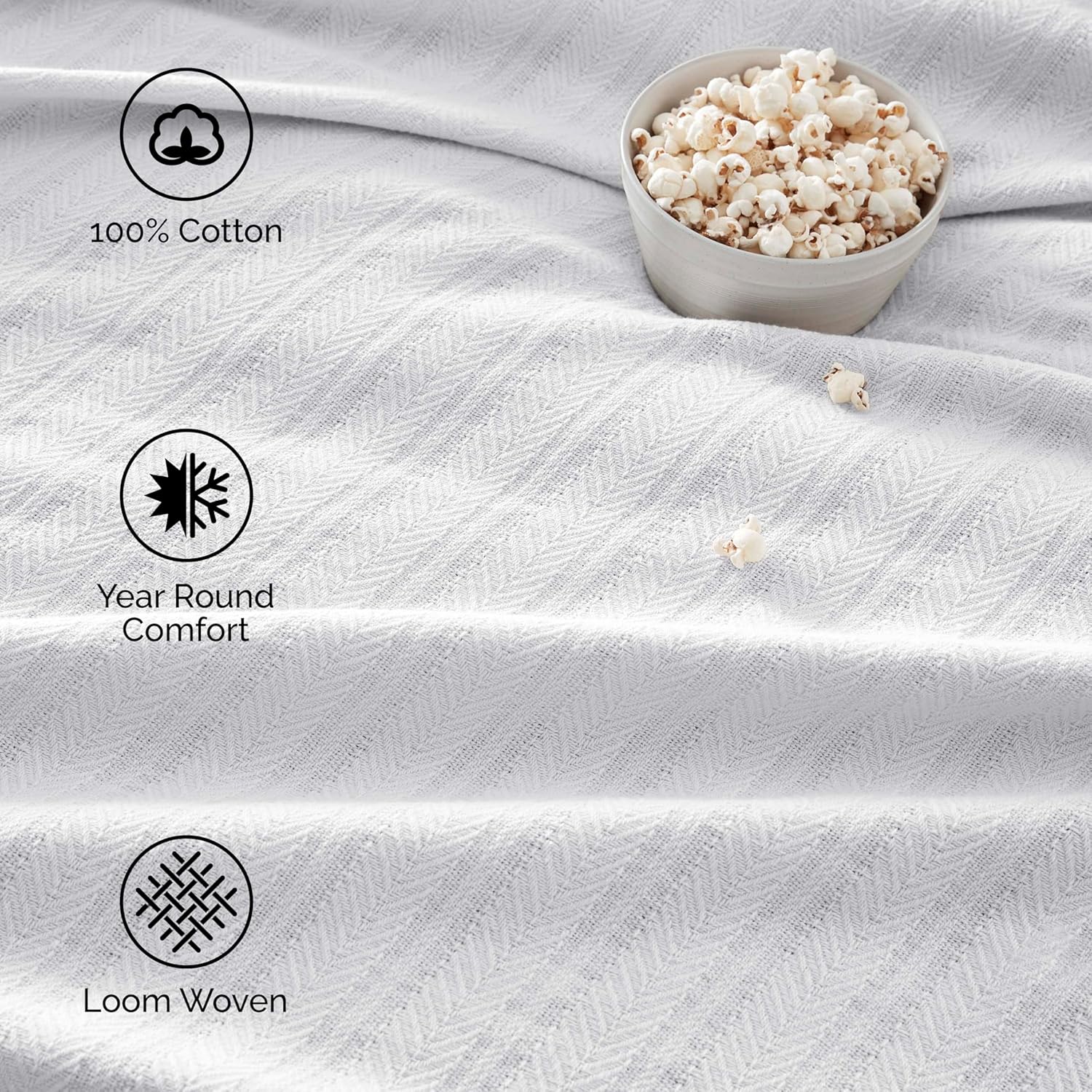 Vellux Manta térmica 100% algodón suave, transpirable, acogedora y ligera de 10.24 ozm, para todas las estaciones, perfecta para usar en capas,