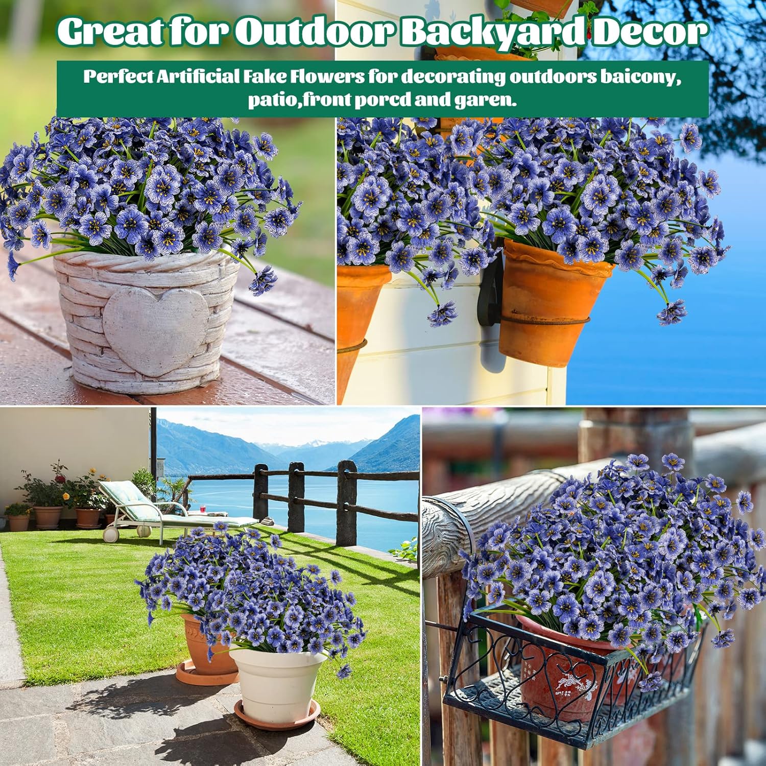 12 flores artificiales para exteriores, decoración de flores de plástico, resistentes a los rayos UV, arbustos, plantas artificiales para interiores