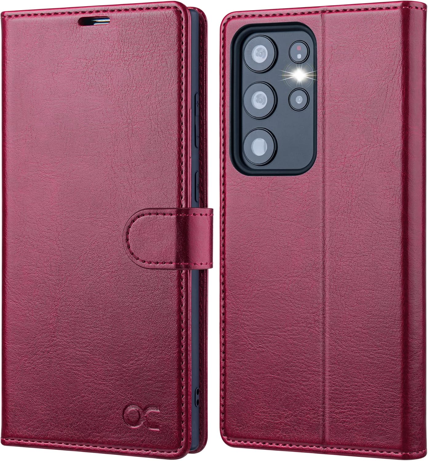 OCASE Funda compatible con Galaxy S23 Ultra 5G, funda de piel sintética con tarjetero, bloqueo RFID y soporte carcasa interior de TPU a prueba de