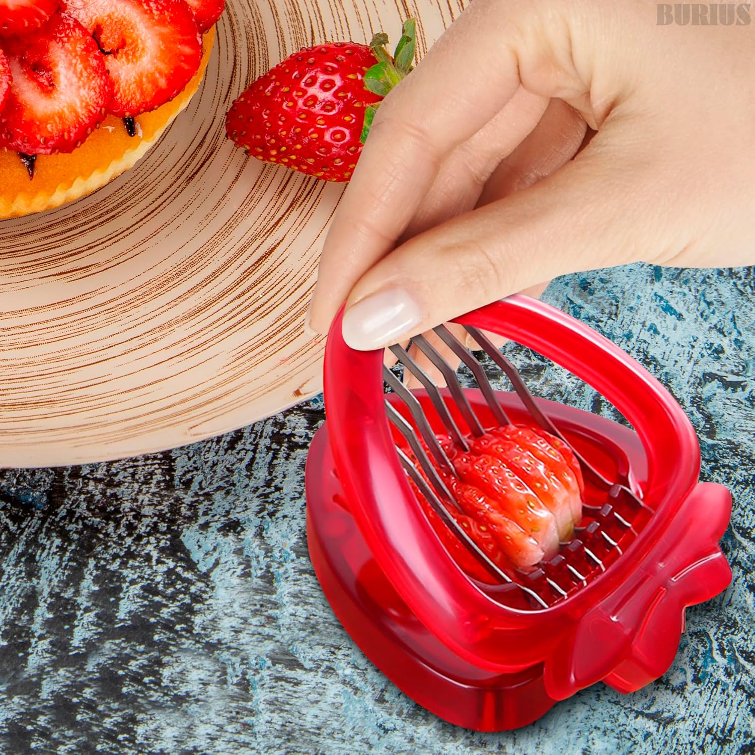 Cortador de fresas para utensilios de cocina, cortador de cocina BURIUS de fresa, cortador de huevos rojos, mini artilugios para herramienta de