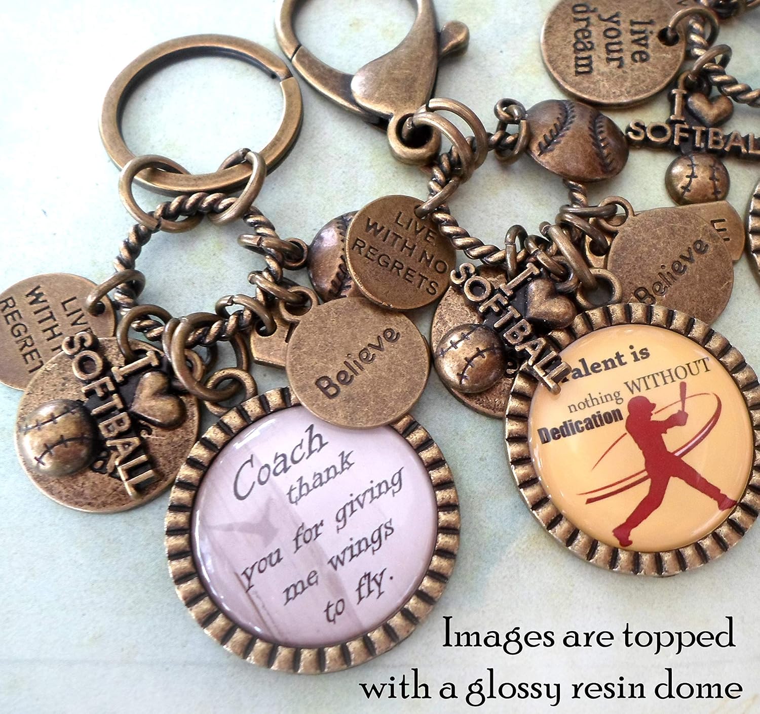 Softball Try to Keep Up Keychain, Backpack Clip or Necklace, Live Your Dream, Believe and Inspire, I Love Softball, Girls, Teens, Great Player Gift