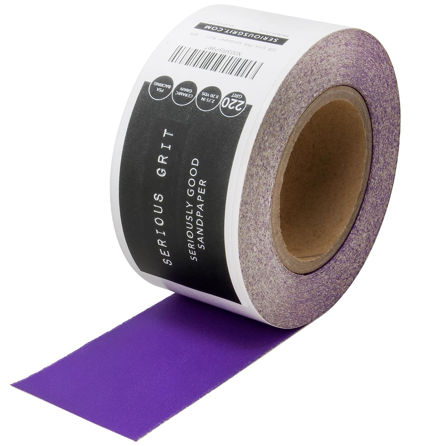 Rollo de papel de lija PSA de grano de cerámica de grano 220 – Rollo de lijado adhesivo de alta resistencia – Papel de lija continuo de 2.75