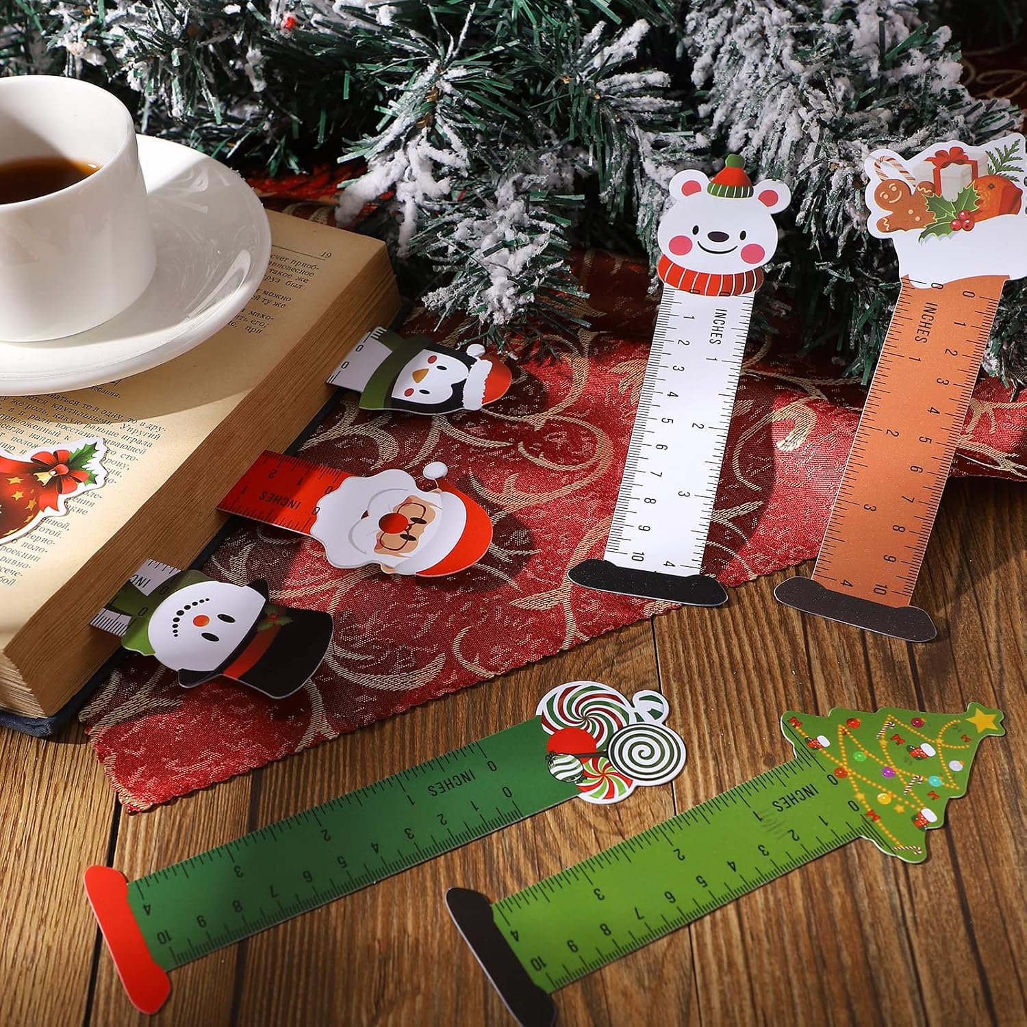 60 marcapáginas de Navidad para niños, marcapáginas de vacaciones, reglas, temática de Navidad, marcapáginas de personajes de muñeco de nieve, Papá