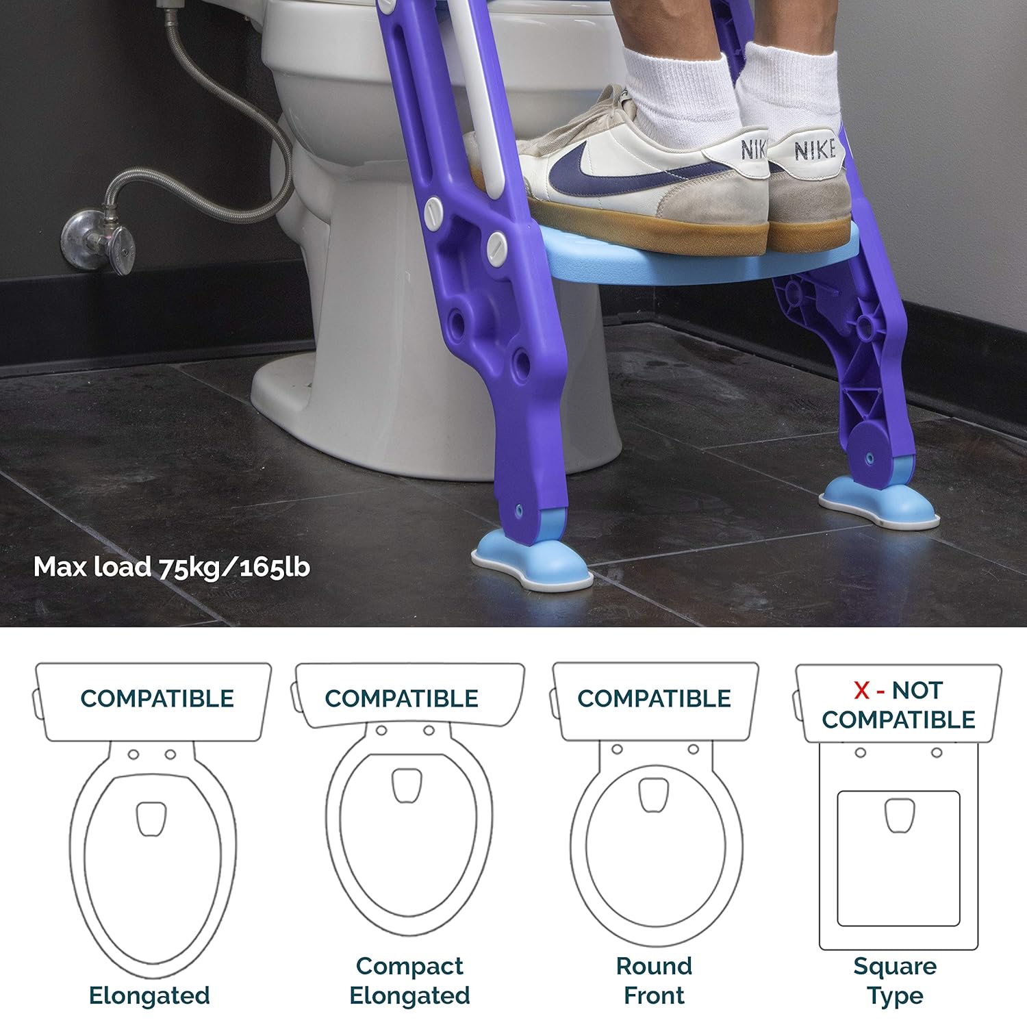 Asiento de entrenamiento para ir al baño con escalera. Taburete para niños pequeños que se adapta a la mayoría de inodoros, se pliega para