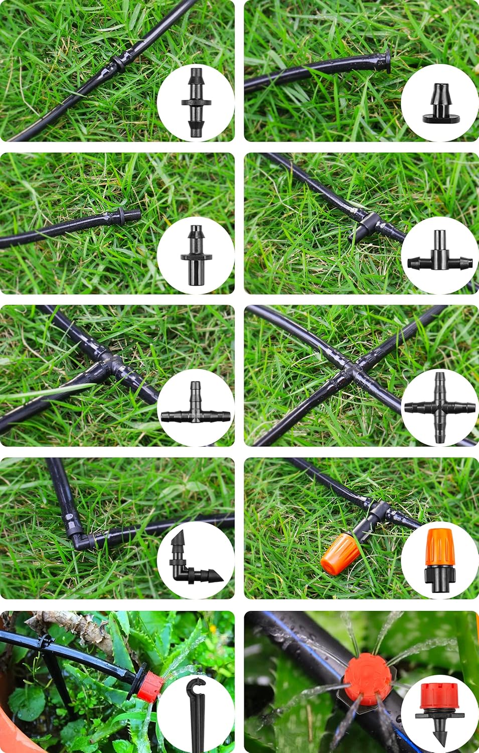 Kit de accesorios de riego por goteo para tubos de 14 pulgadas, 240 conectores de línea de goteo para sistemas de goteo, boquillas, micro goteo,