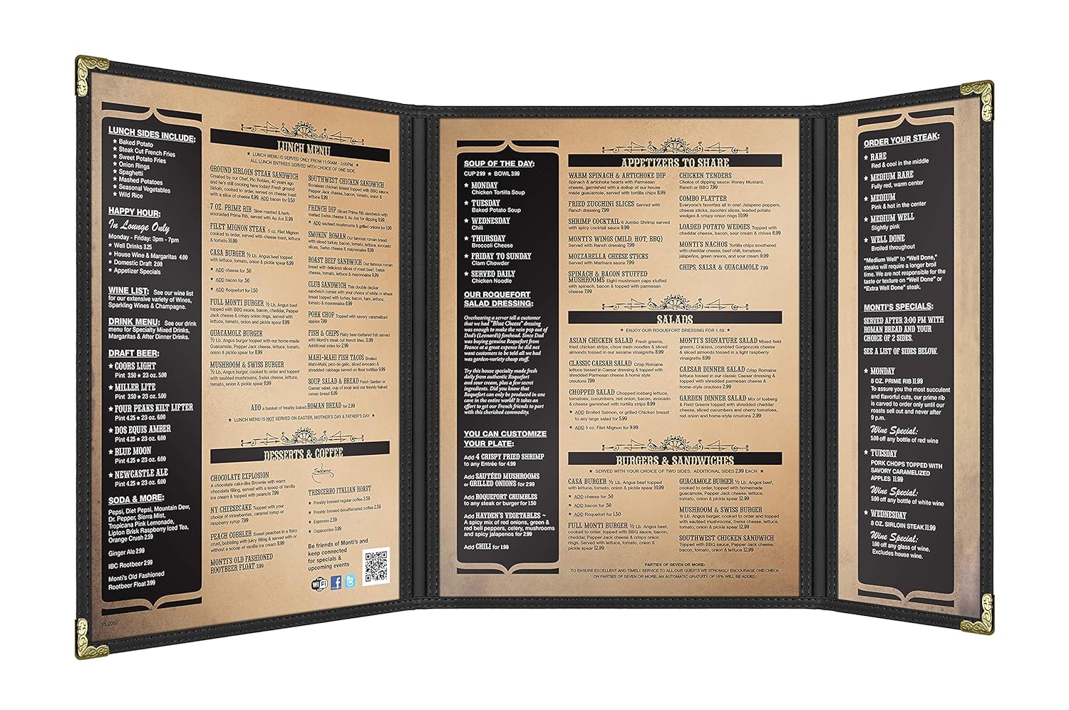 Goodsmart Cafe Style – Paquete de 25 fundas para menú, borde doble costura, vinilo transparente (negro, 2.5 páginas6 vistas trifold, 8.5 x 11