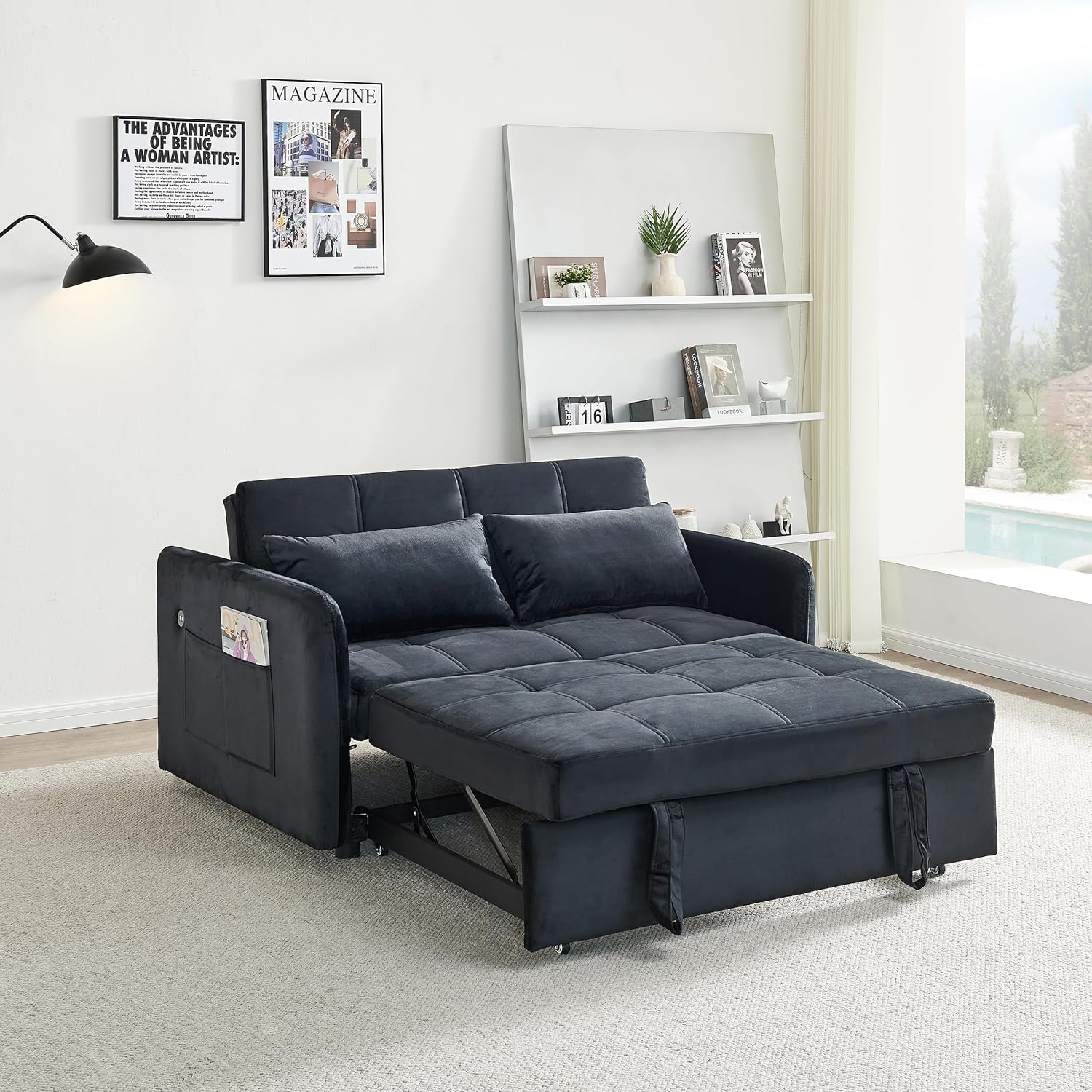 Sofá biplaza convertible 3 en 1, sofá futón con cama extraíble, sofá biplaza pequeño con respaldo reclinable, muebles de sala de estar, sofá cama,