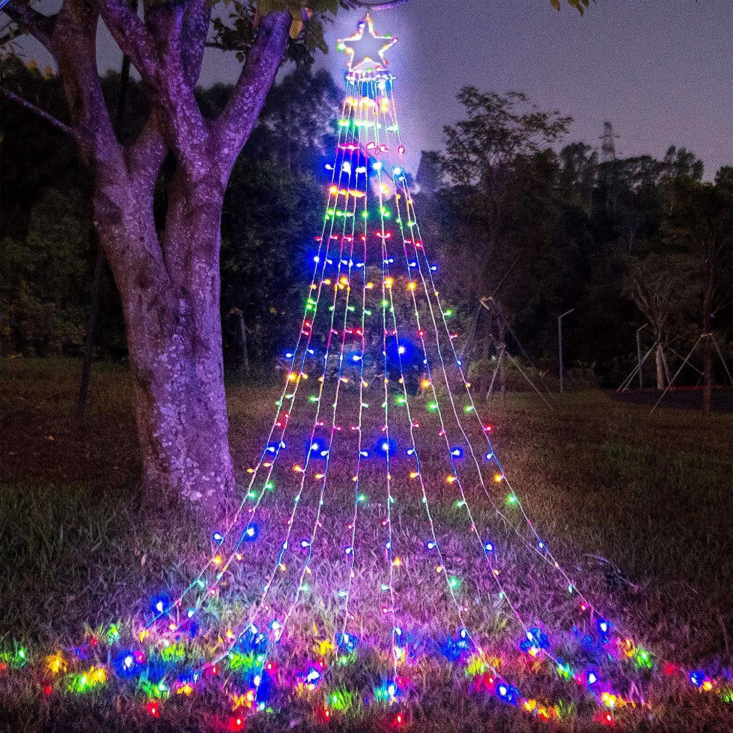 Luces de decoración de Navidad, 320 luces LED de Navidad con estrella superior, 8 modos de luz, impermeables, para exteriores, para patio, hogar,