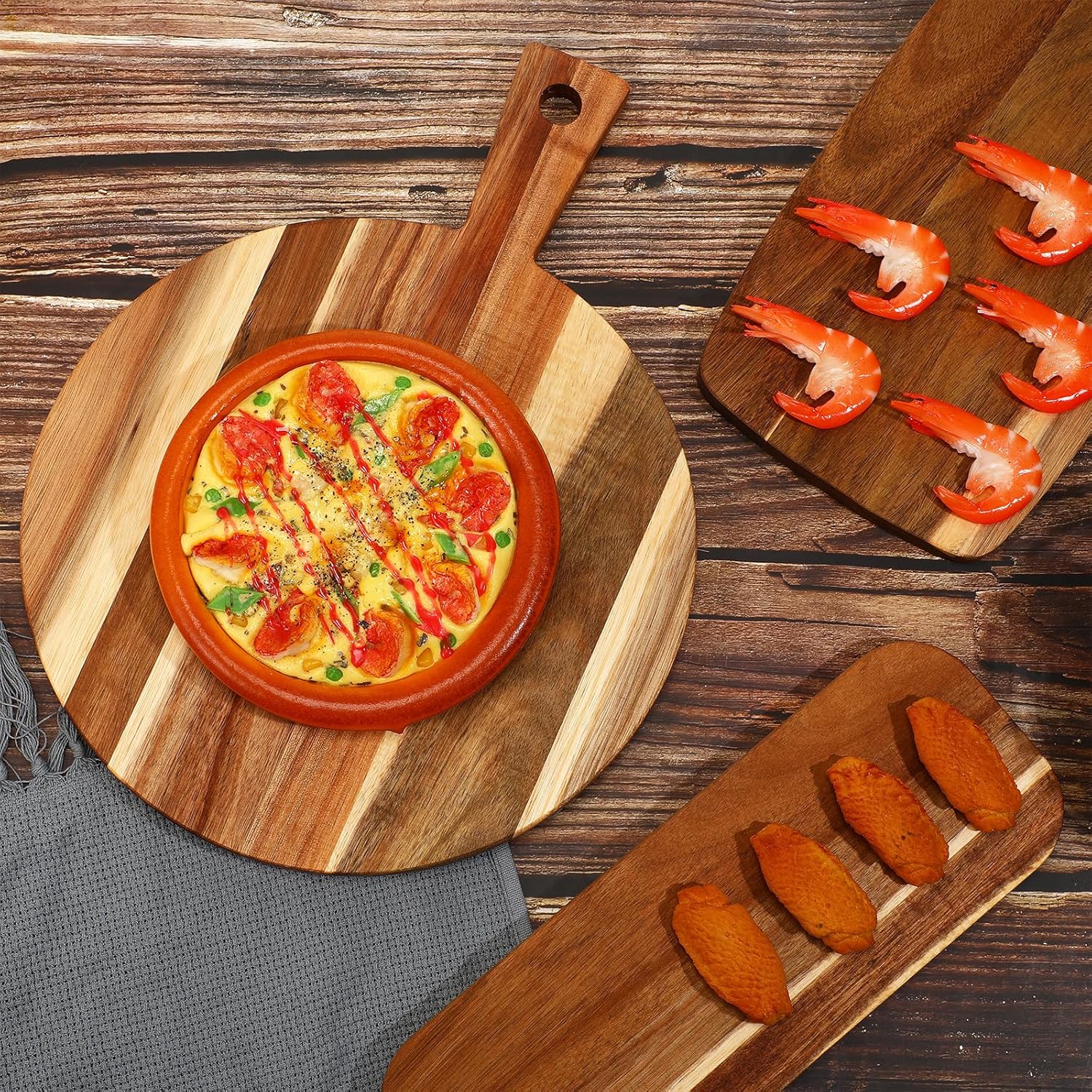 3 tablas de cortar de madera de acacia con asa, tabla de cortar de madera para charcutería, tabla de servir de varios tamaños, bandeja de servir