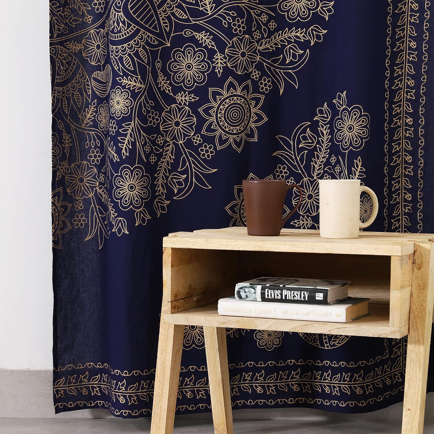Popular Handicrafts India Hippie Mandala Bohemia Hermoso Bosquejo Cortina Cortina Dormitorio Sala Balcón Cenefa Paneles Azul Oro