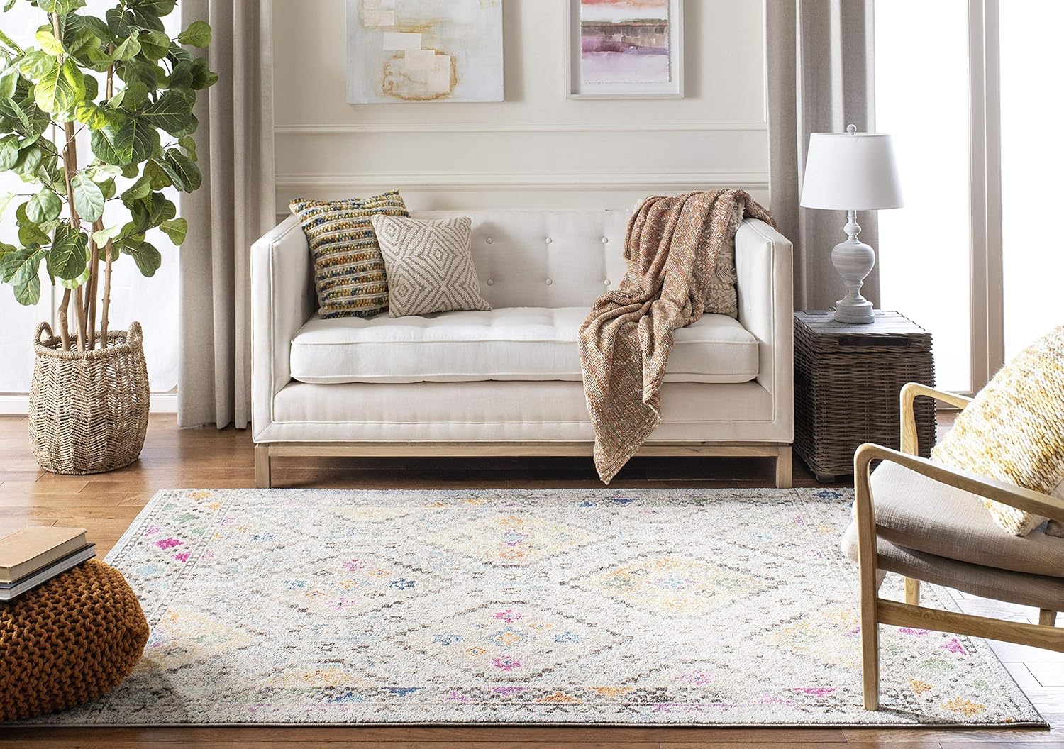 Safavieh Madison Collection MAD418F – Alfombra de área con diamantes, Polipropileno, Grisamarillo