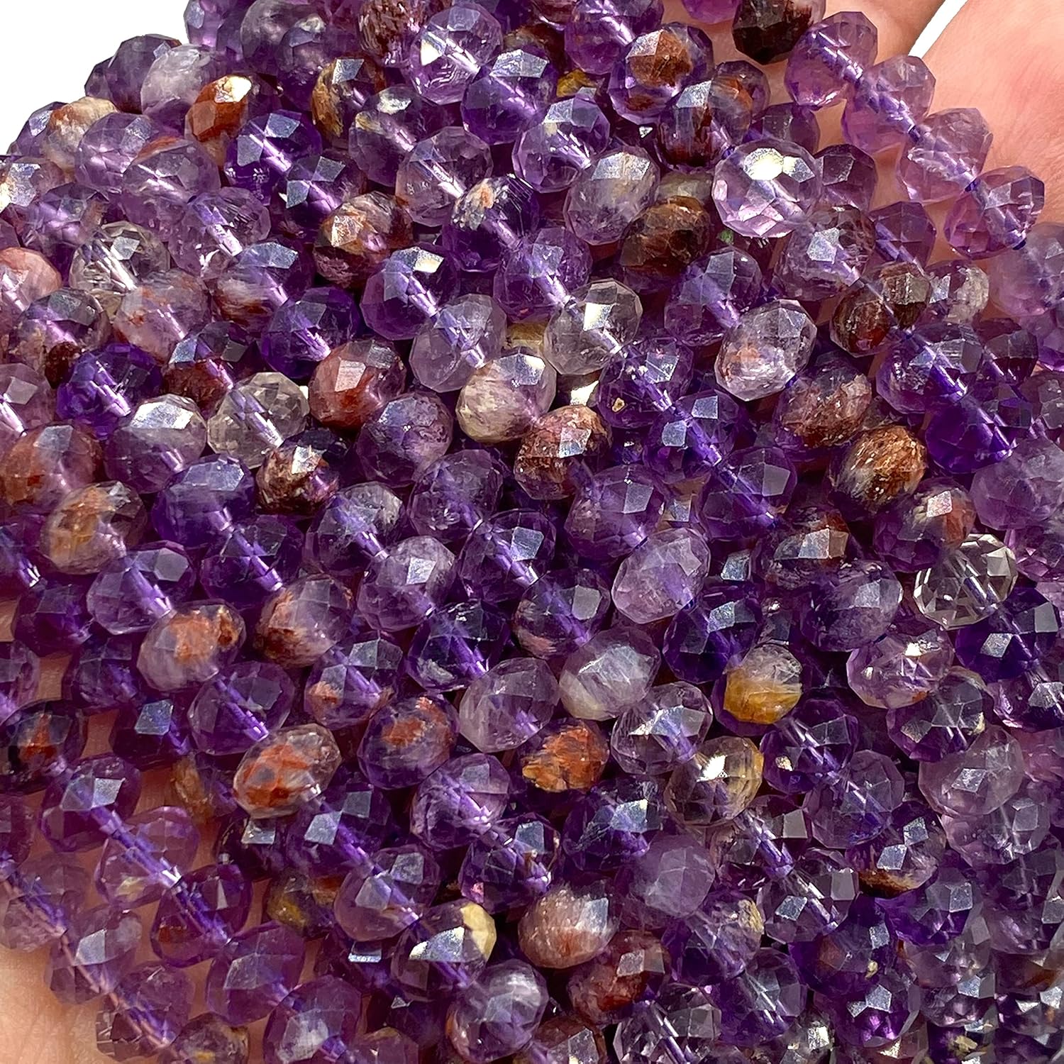 ABCGEMS – Super 7 cuentas brasileñas (cacoxenita, amatista, lepidocrocita, goethita, rutilo, cuarzo ahumado y cuarzo cristal), piedra curativa de