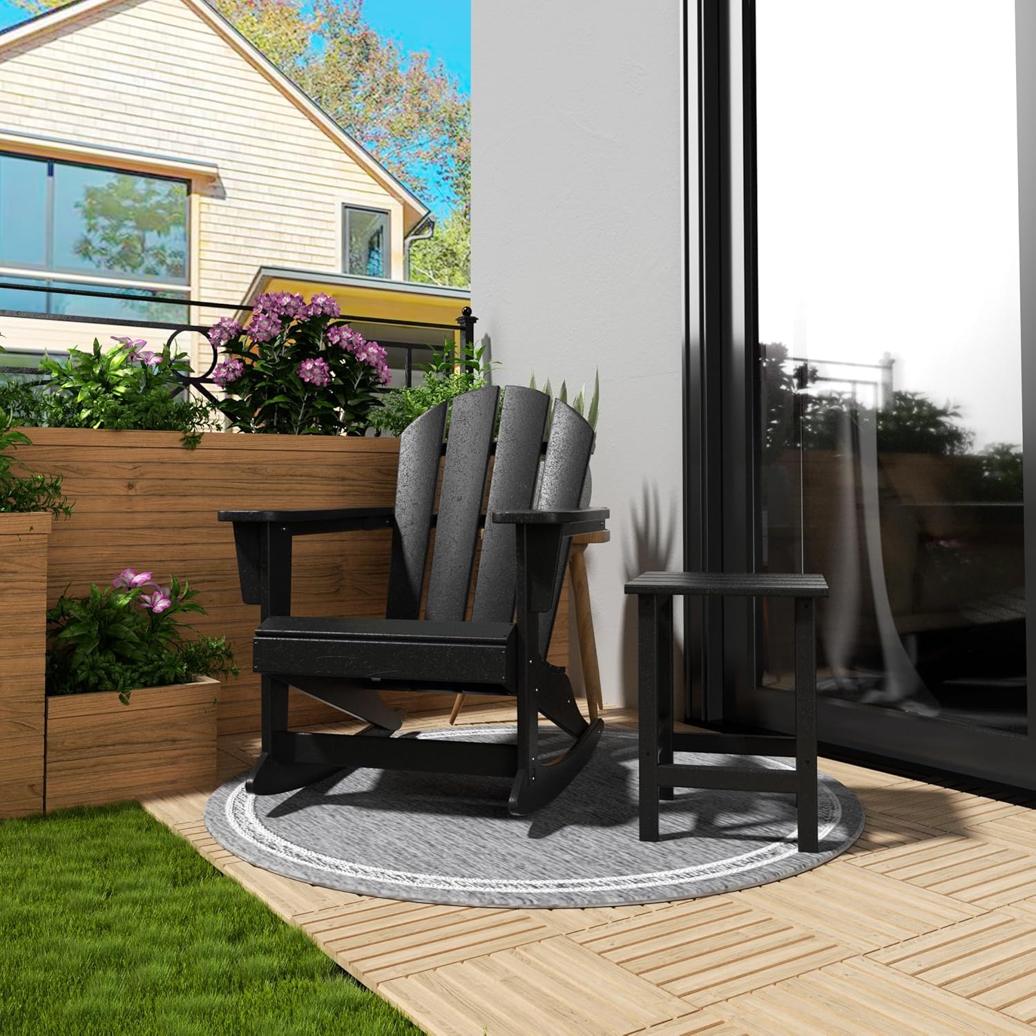 WO Home Furniture – Mecedora clásica para exteriores, HDPE, resistente a los rayos UV, color negro