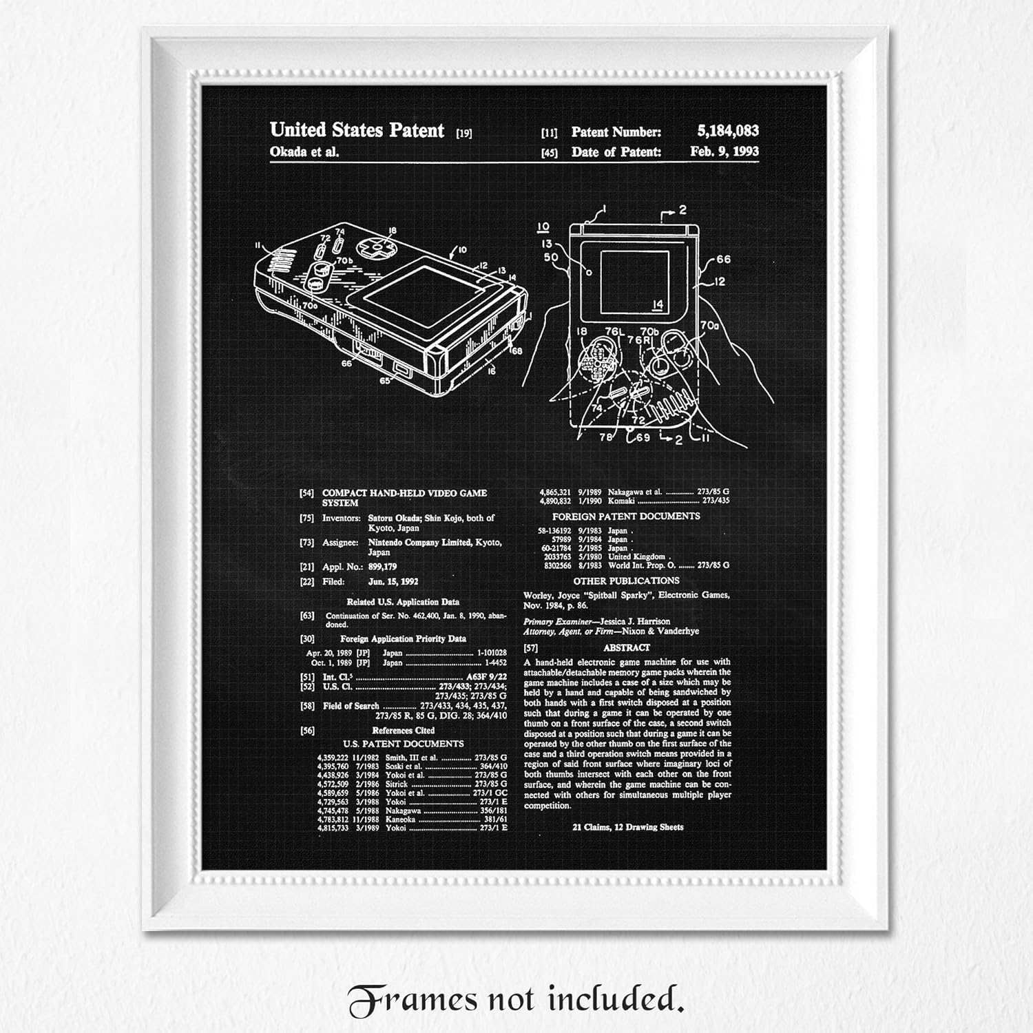 Vintage Gameboy Patent Prints, 1 (11×14) Unframed Photos, Wall Art Decor Gifts for Home Nintendo Tech Office Gears Garage Engineer School College