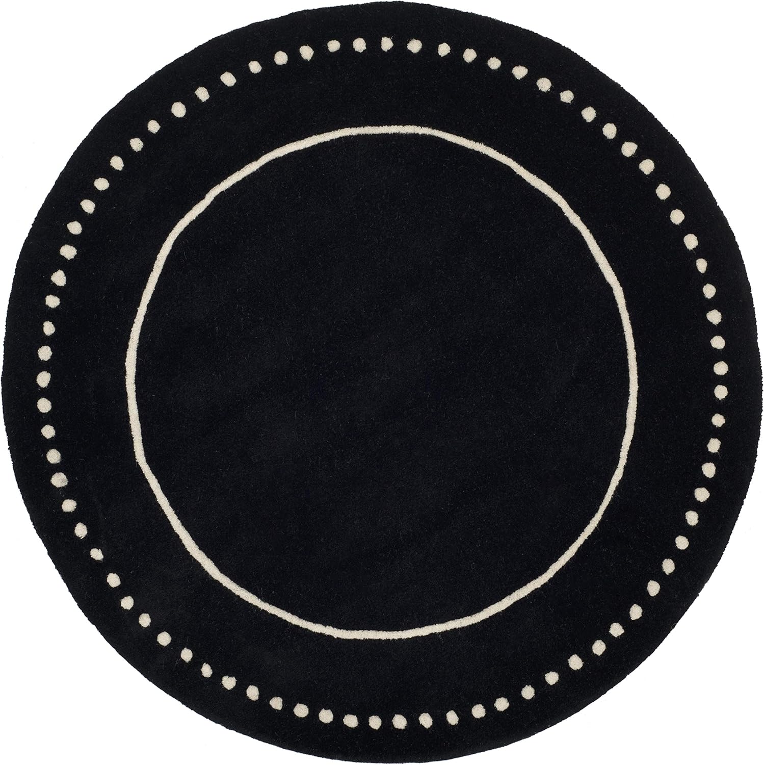 SAFAVIEH Bella Collection BEL151E – Alfombra redonda de lana de 7 pies, color negromarfil, hecha a mano con borde punteado