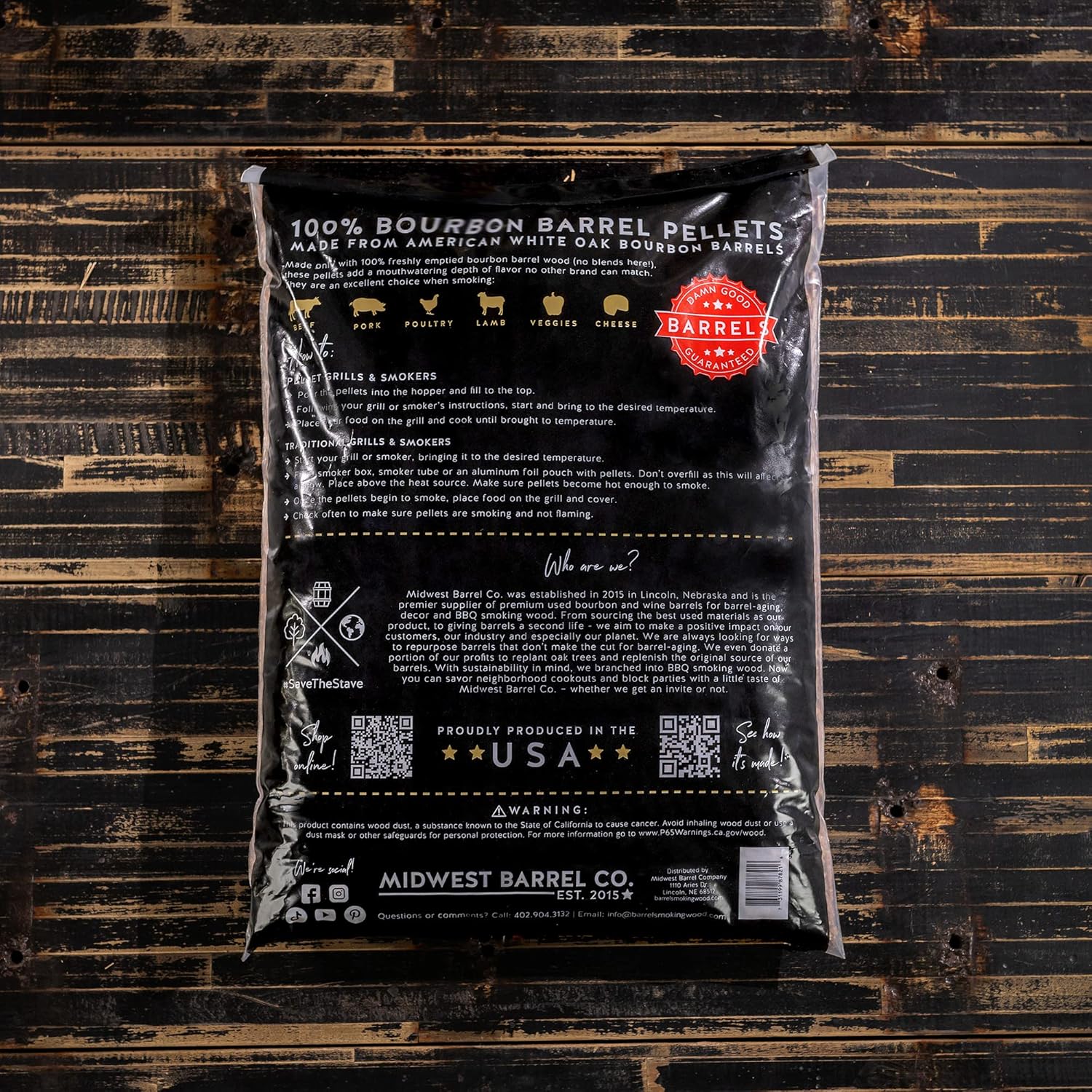 Midwest Barrel Company Bourbon Barrel – Gránulos de madera de roble para ahumar 100% auténtica madera de barril de bourbon (sin mezclas), 1 bolsa
