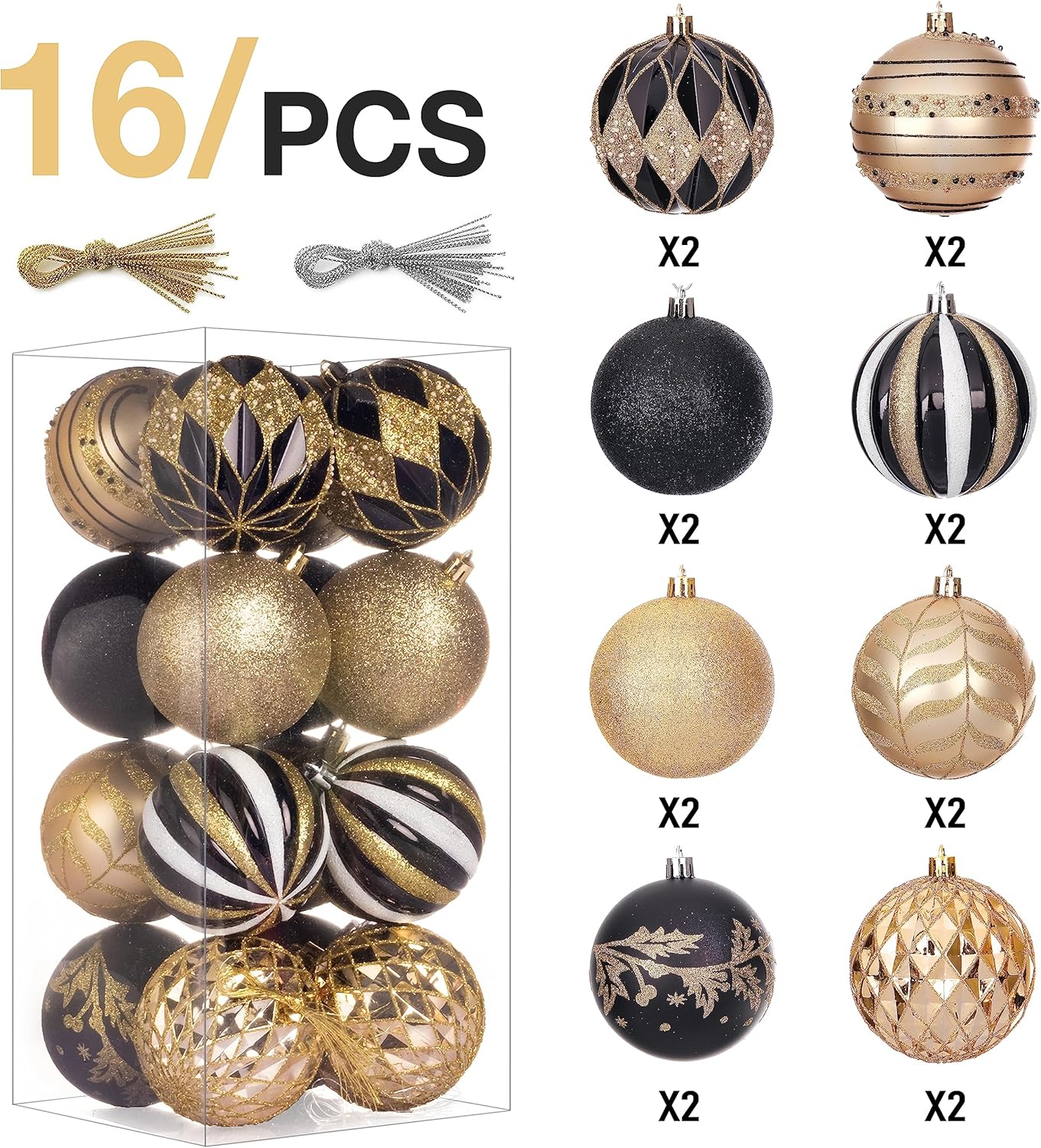 Adornos de bola de Navidad, 16 piezas para adornos de árbol de Navidad de 3.15 pulgadas, irrompibles, decoración de árbol de Navidad con bolas de
