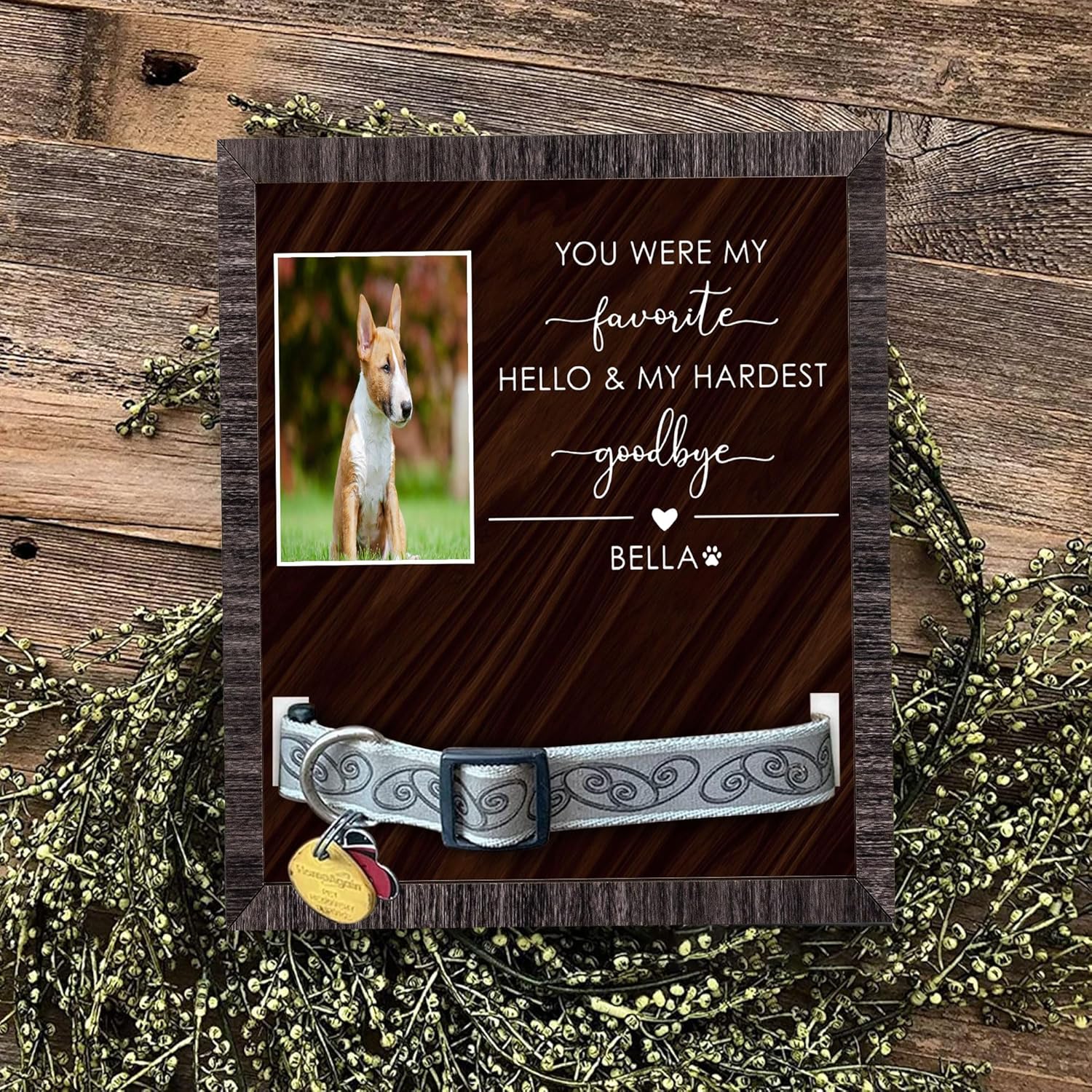 Marco de madera conmemorativo personalizado con soporte para collar, marco de fotos conmemorativo para la pérdida de mascotas, marco de collar de