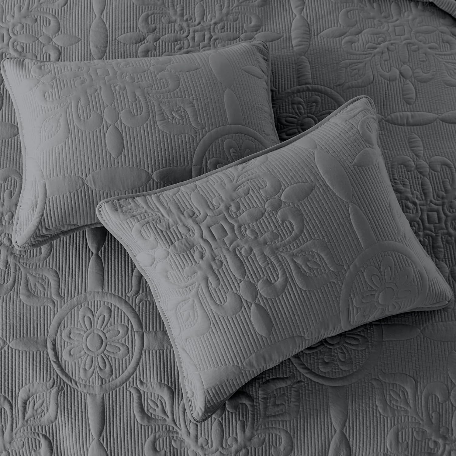 Juego de ropa de cama de damasco tamaño Queen con fundas de almohada, colcha bohemia ligera y suave, manta acolchada gris, funda de edredón fina