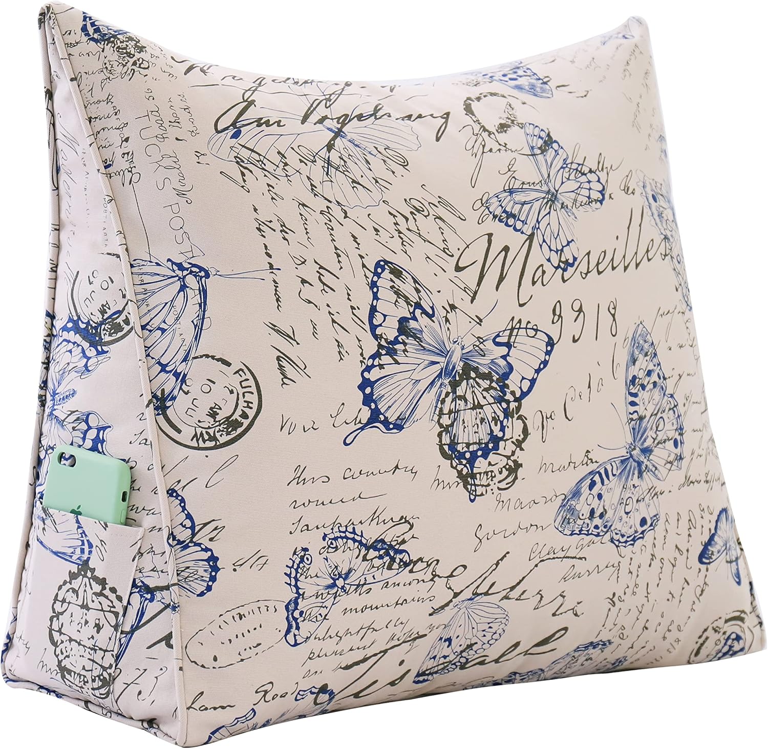 YXCSELL Almohada de cuña para respaldo, almohada de almohada con estampado, almohada de lectura triangular pequeña para sentarse en la cama, soporte