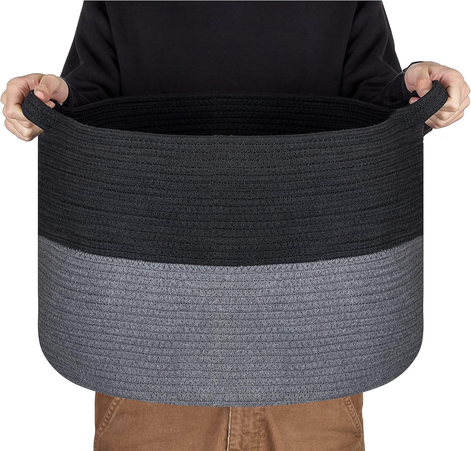 Cesta para manta, cesta de cuerda de algodón de 20 x 20 x 13 pulgadas para sala de estar, canasta de almacenamiento de juguetes para bebé, cesta