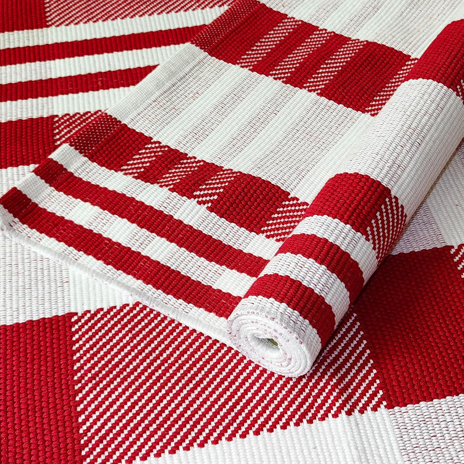 Alfombra de Navidad a cuadros para exteriores, 27.5 x 43 pulgadas, alfombra de área de cuadros rojos y blancos para interiores y exteriores,