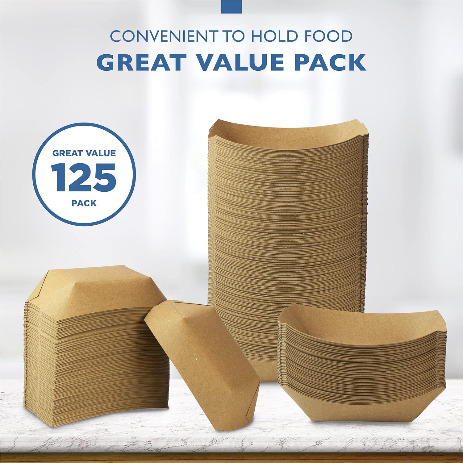 Fit Meal Prep Paquete de 125 Bandejas de papel de 5 libras para alimentos desechables de alta resistencia, bandeja de nachos marrón kraft para