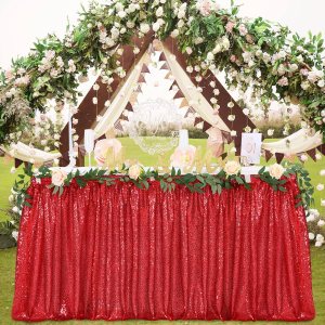 Falda de mesa de lentejuelas rojas de 9 pies para mesa redonda rectangular cuadrada para fiesta, boda, cumpleaños Falda de mesa de lentejuelas rojas de 9 pies para mesa redonda rectangular cuadrada para fiesta, boda, cumpleaños