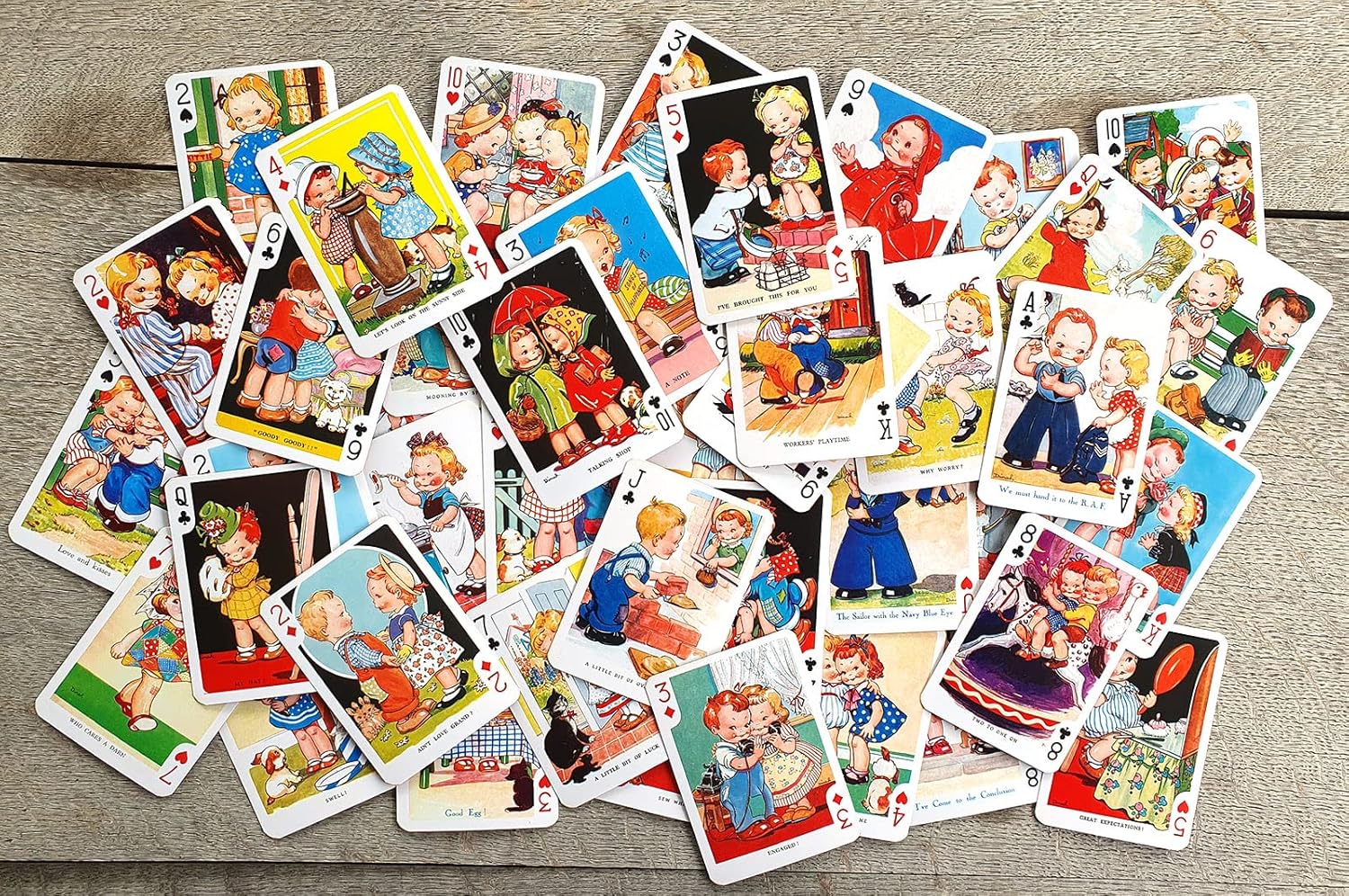 Dibujos animados divertidos jugando a las cartas (baraja de póquer 54 cartas todas diferentes) Vintage Dibujos animados divertidos escenas de la vida