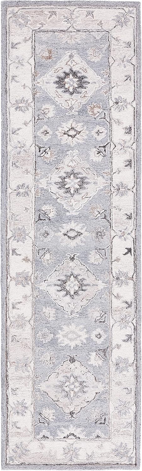 Safavieh Suzani Collection – Alfombra de pasillo, 2 pies 3 pulgadas x 6 pies, gris y marfil, lana bohemia hecha a mano, ideal para zonas de alto